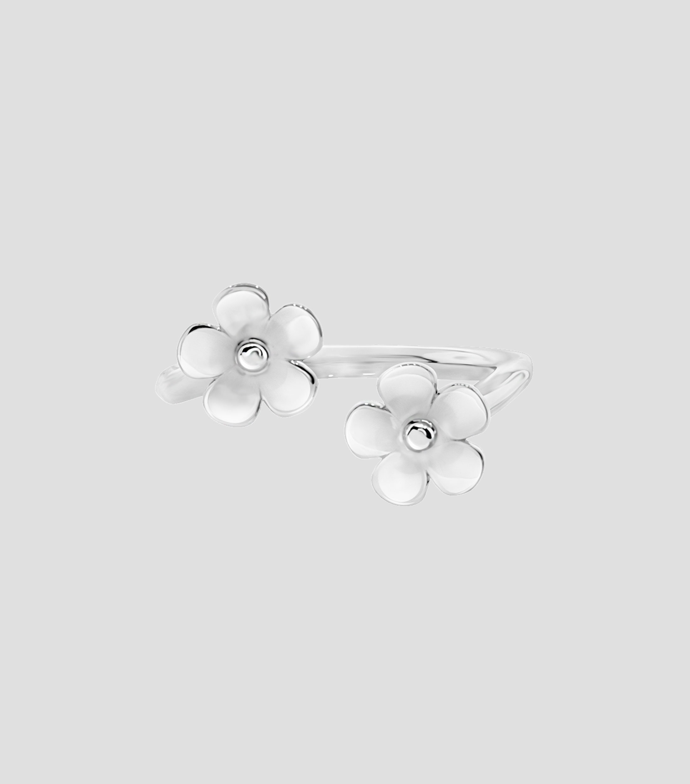 Anillo abierto en Plata .925 Dos Flores grande Mujer Talla 7-8