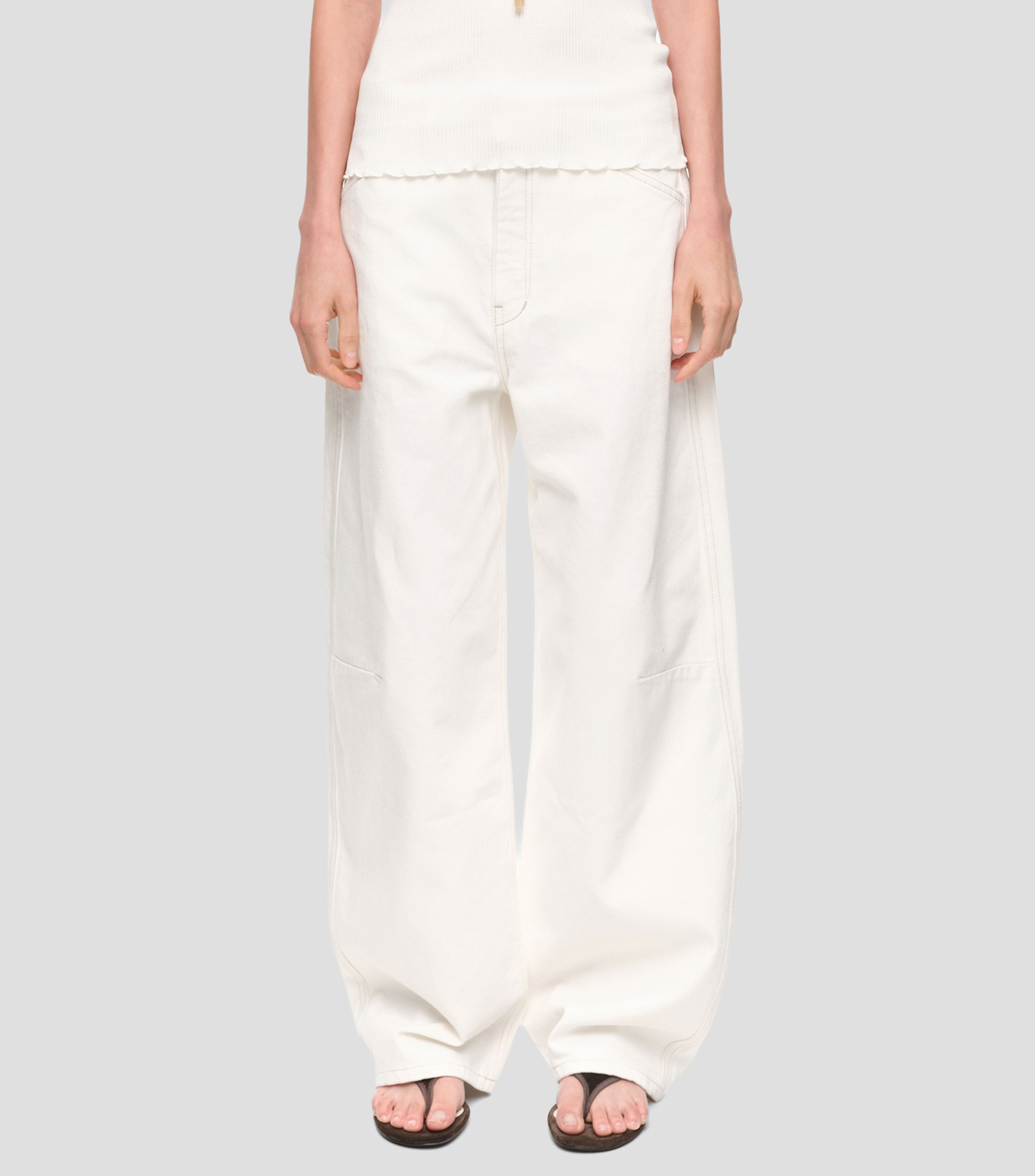 Pantalón denim barrel 5 bolsillos blanco Mujer