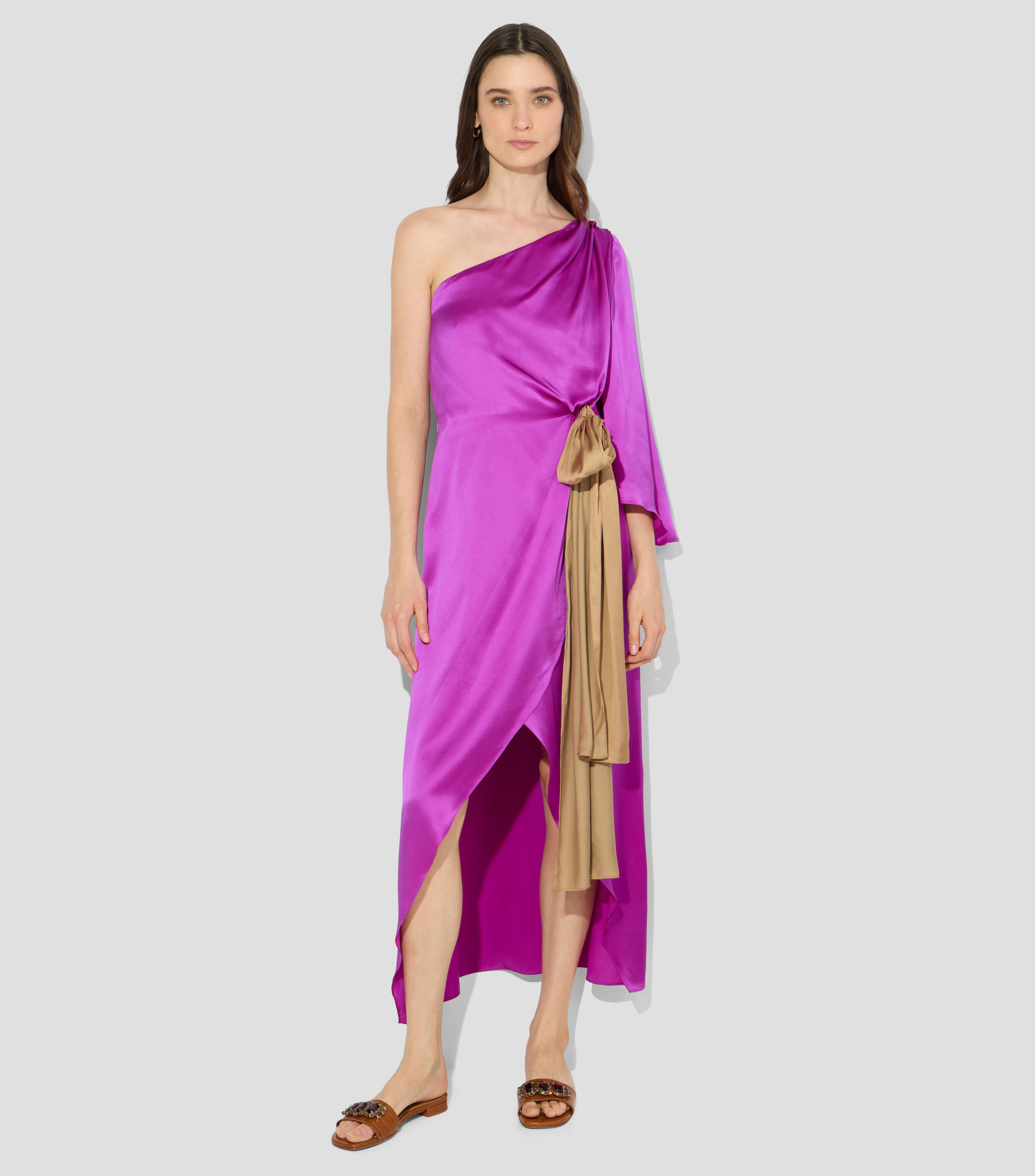Vestido midi liso Mujer