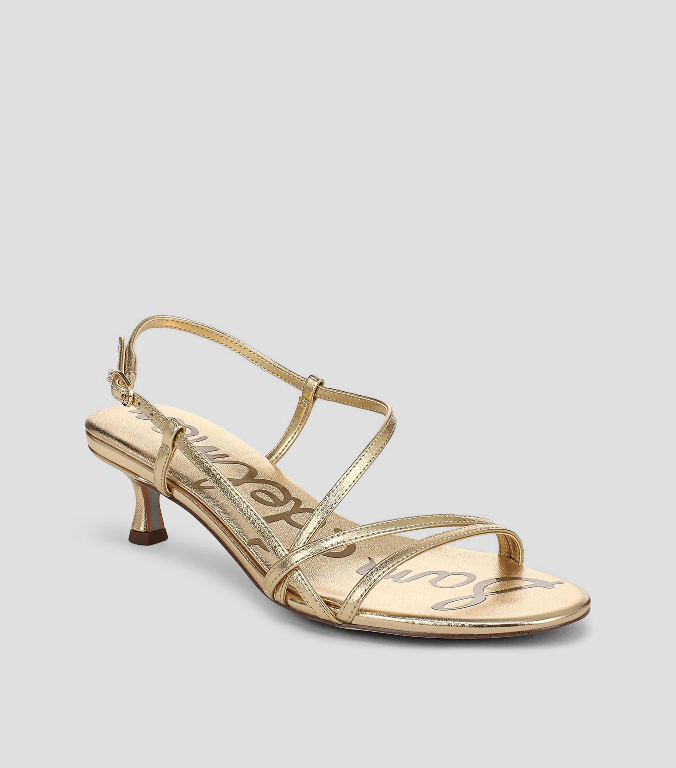 Sandalias tacón bajo de aguja en piel Mujer