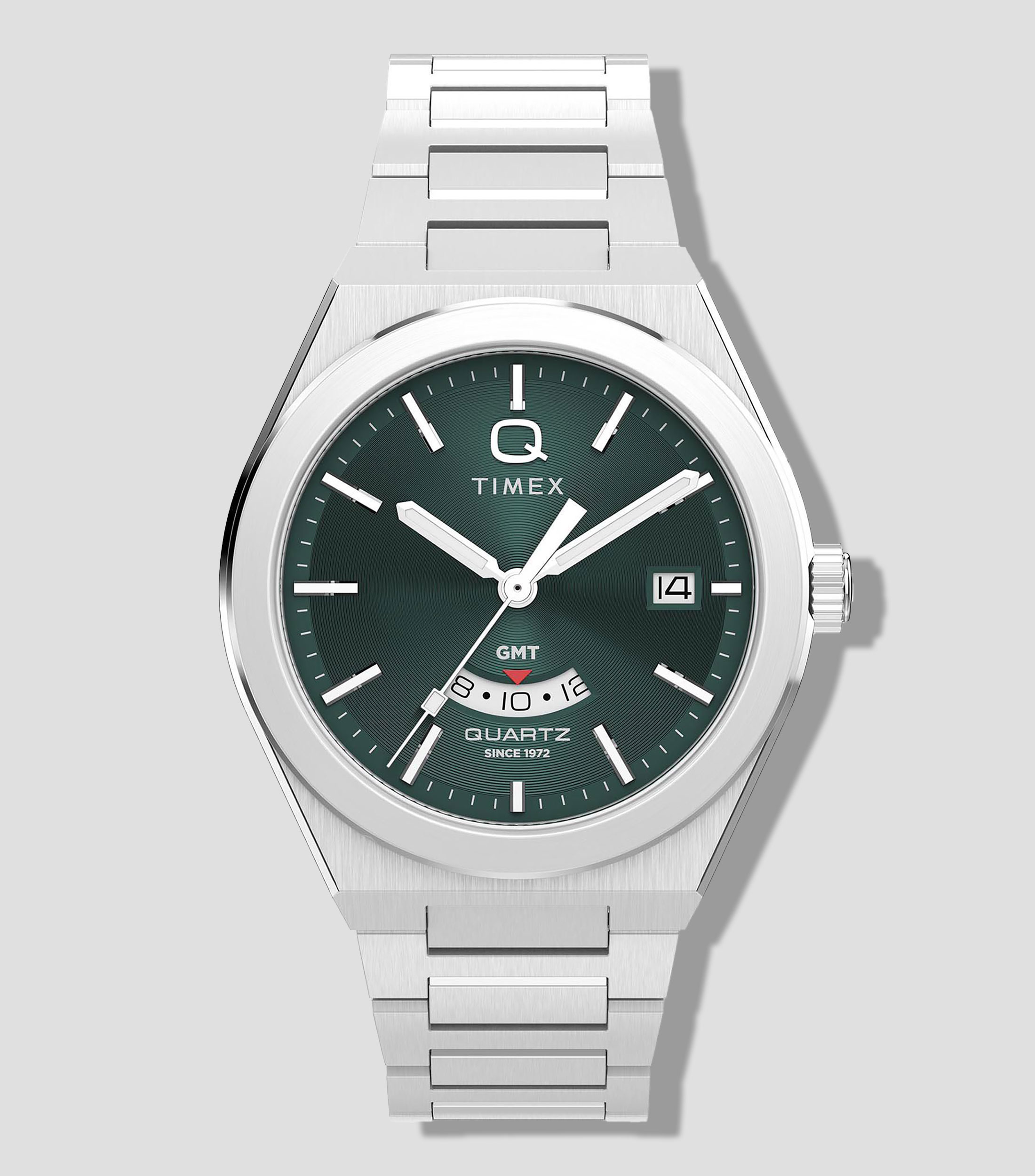 Reloj para Hombre Q Timex Continental GMT Casual Verde, Plateado