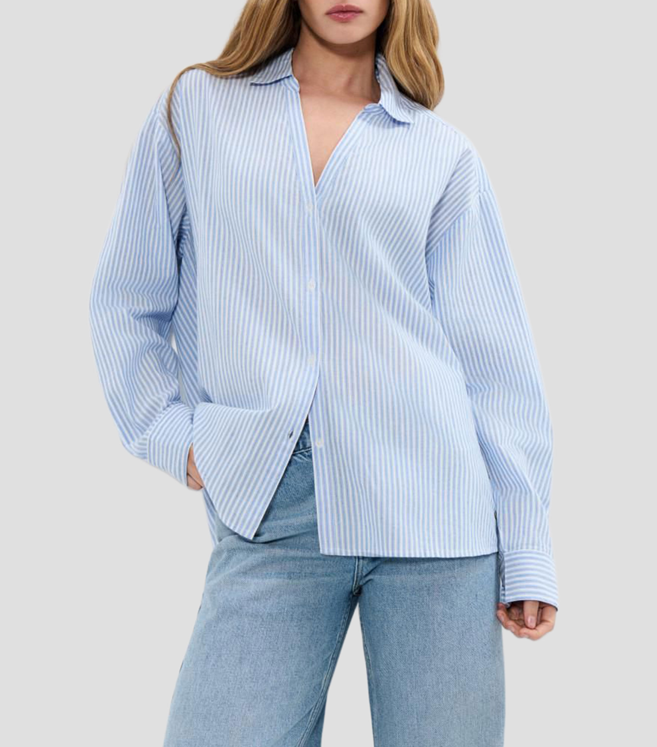 Camisa a rayas manga larga Mujer