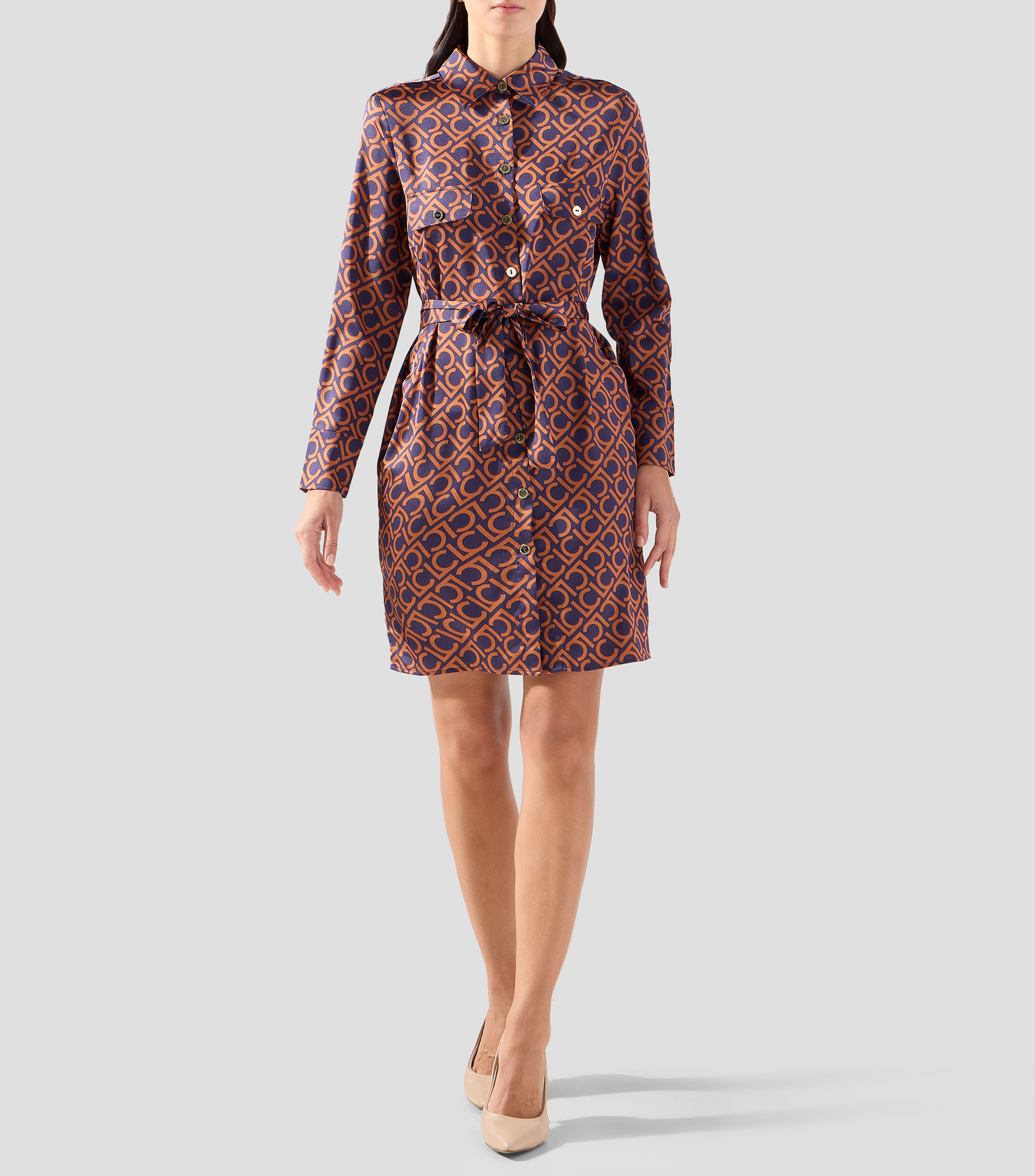Vestido midi estampado manga larga Mujer