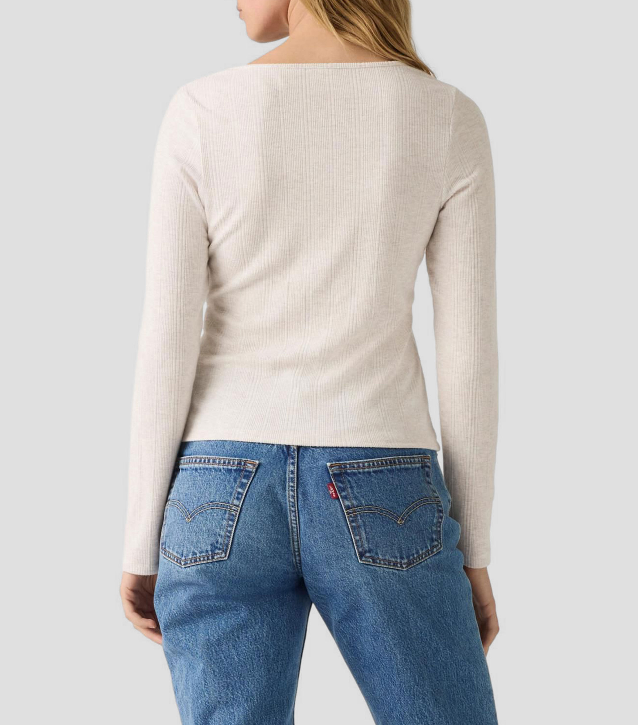 Playera cuello V manga larga lisa Mujer