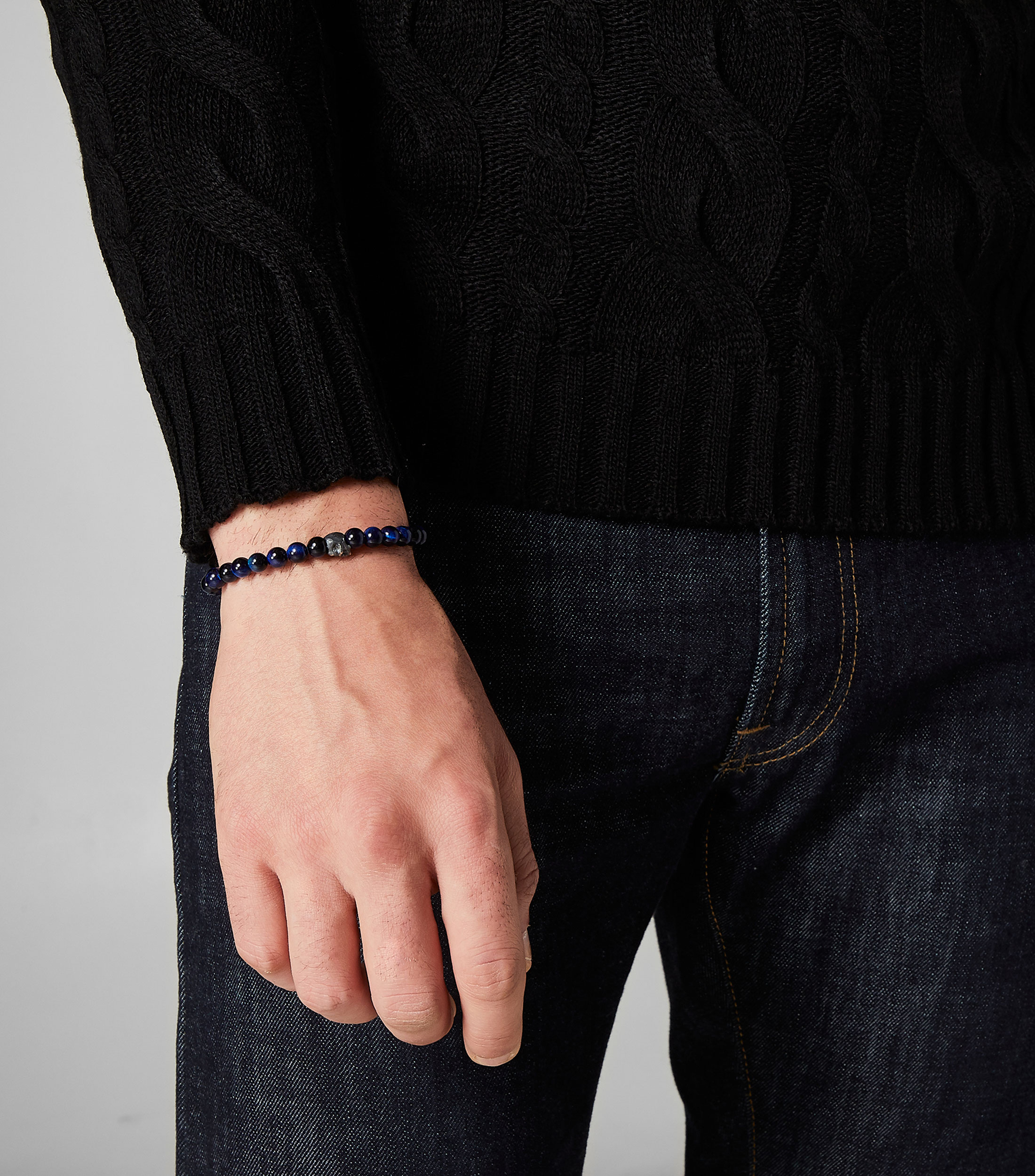 Brazalete Craneo con Ojo de Tigre Azul Hombre