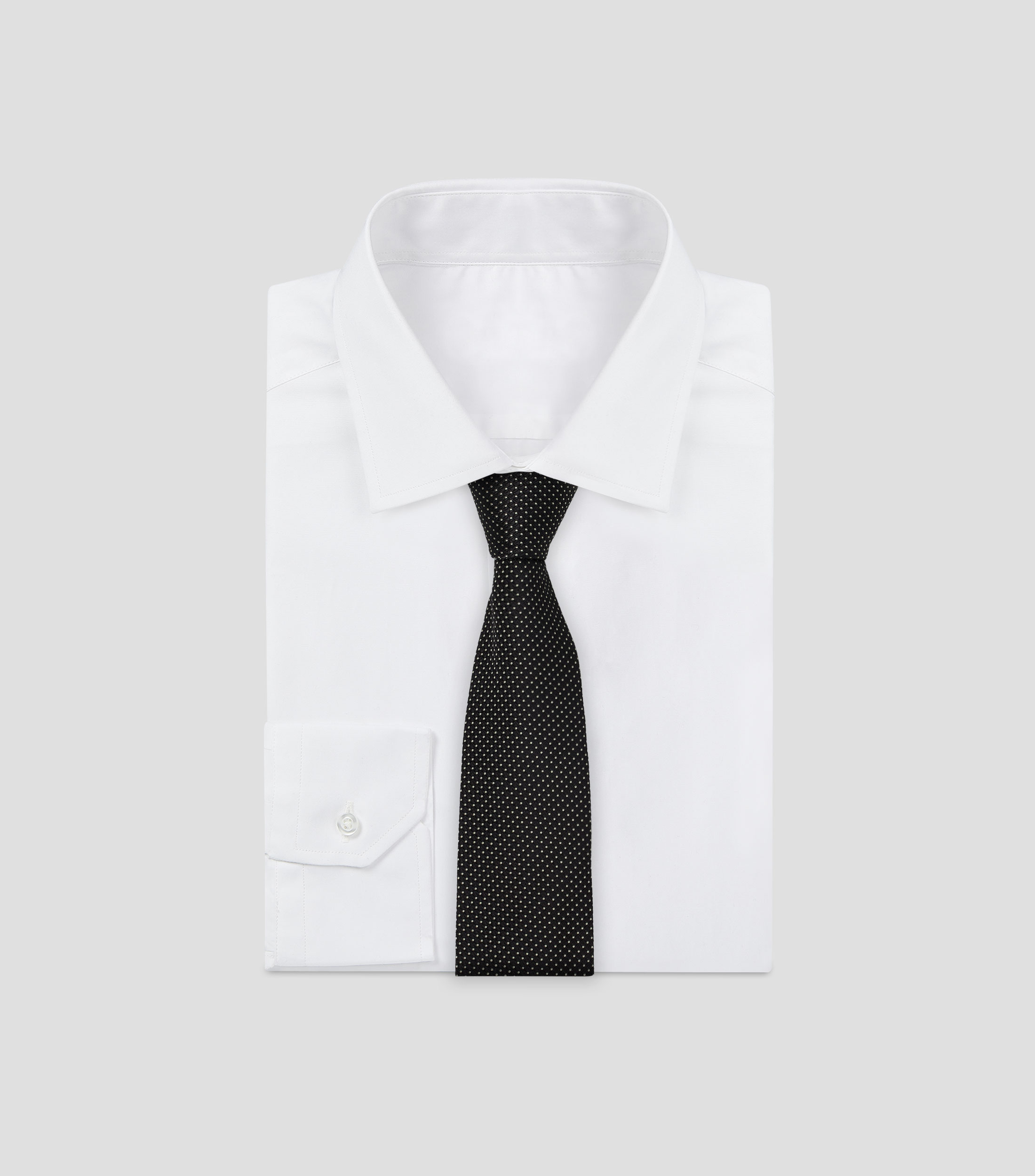 Corbata ancha en seda negra con polkadots