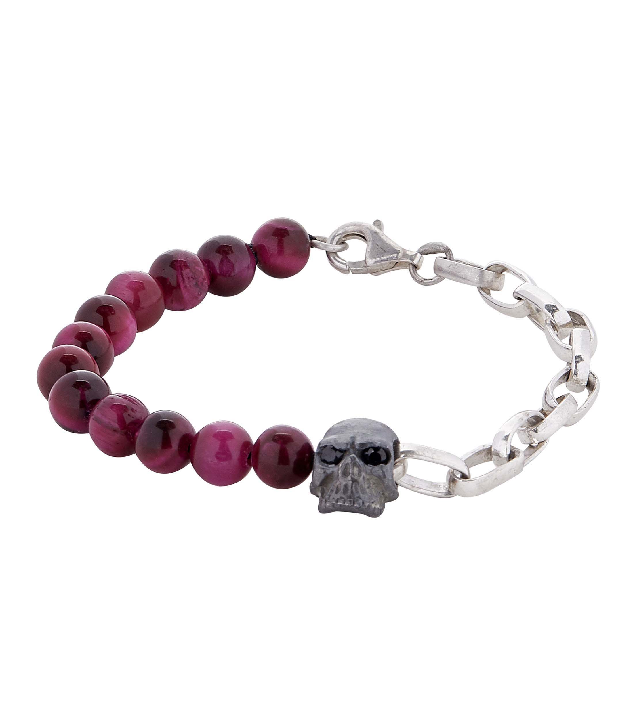 Pulsera Skull Pink Tiger Eye Hombre