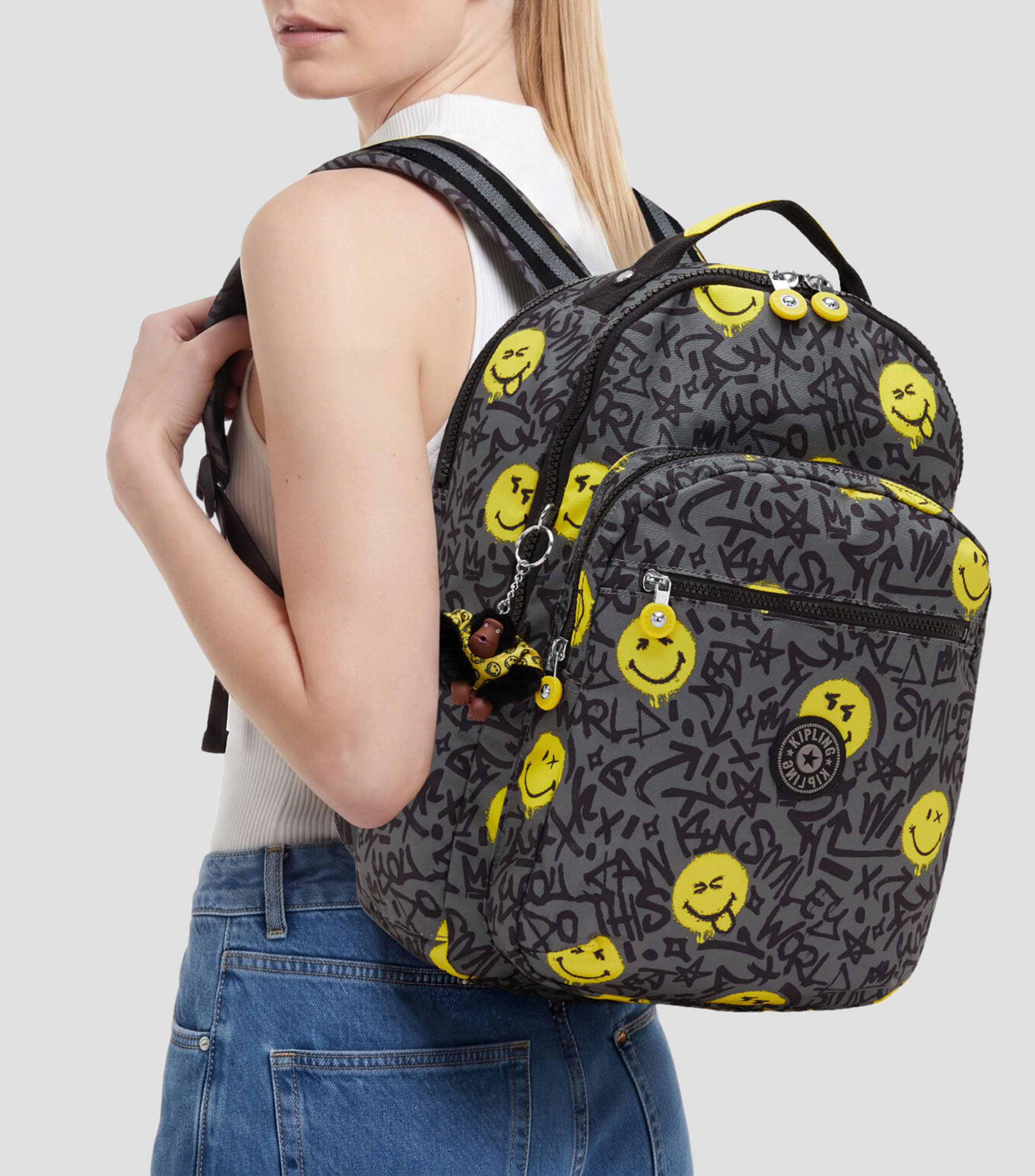 Mochila escolar Seoul Lap Happy Grey Niño