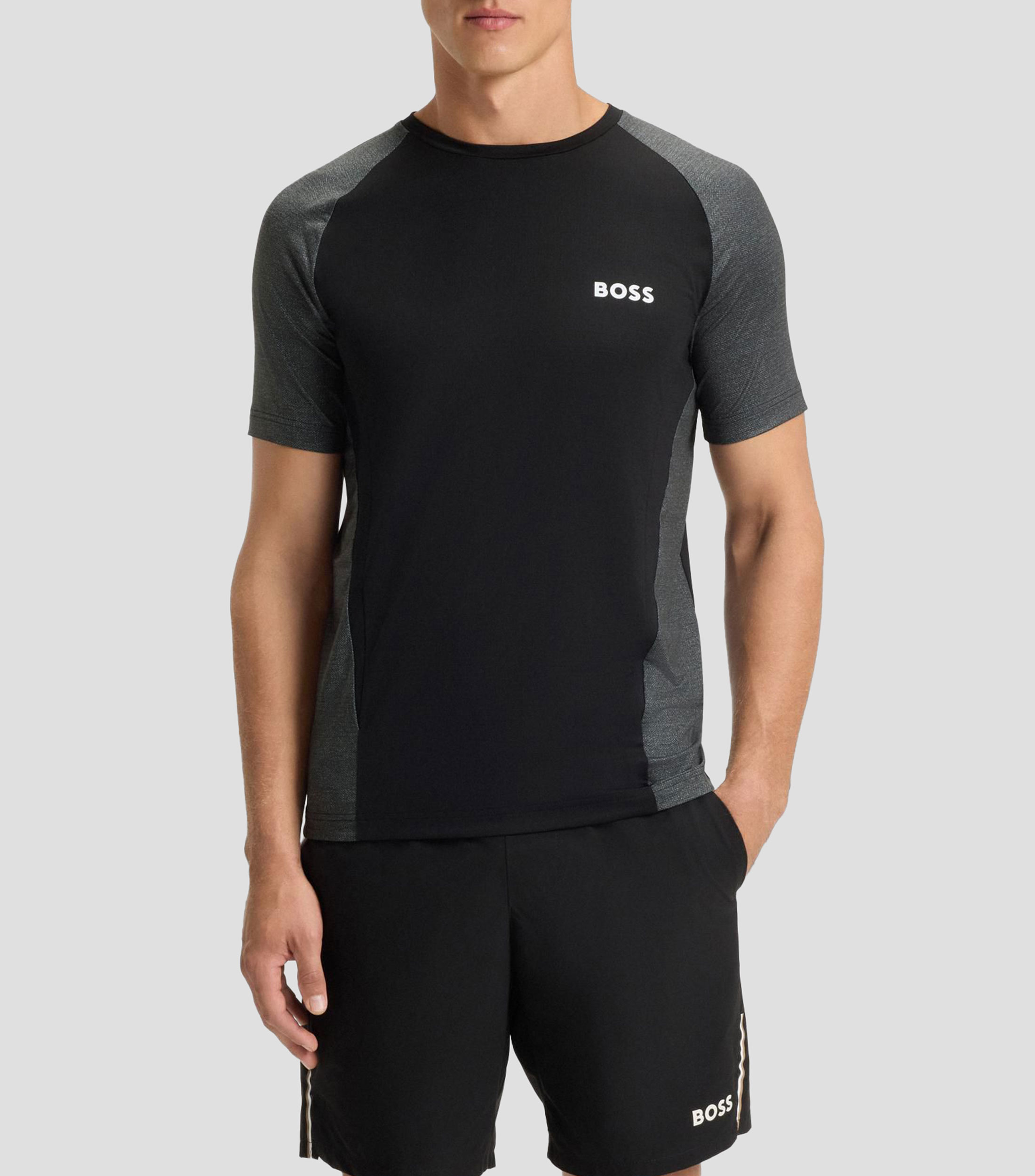 Playera Boss slim fit en punto de malla con detalles fantasía en contraste Hombre