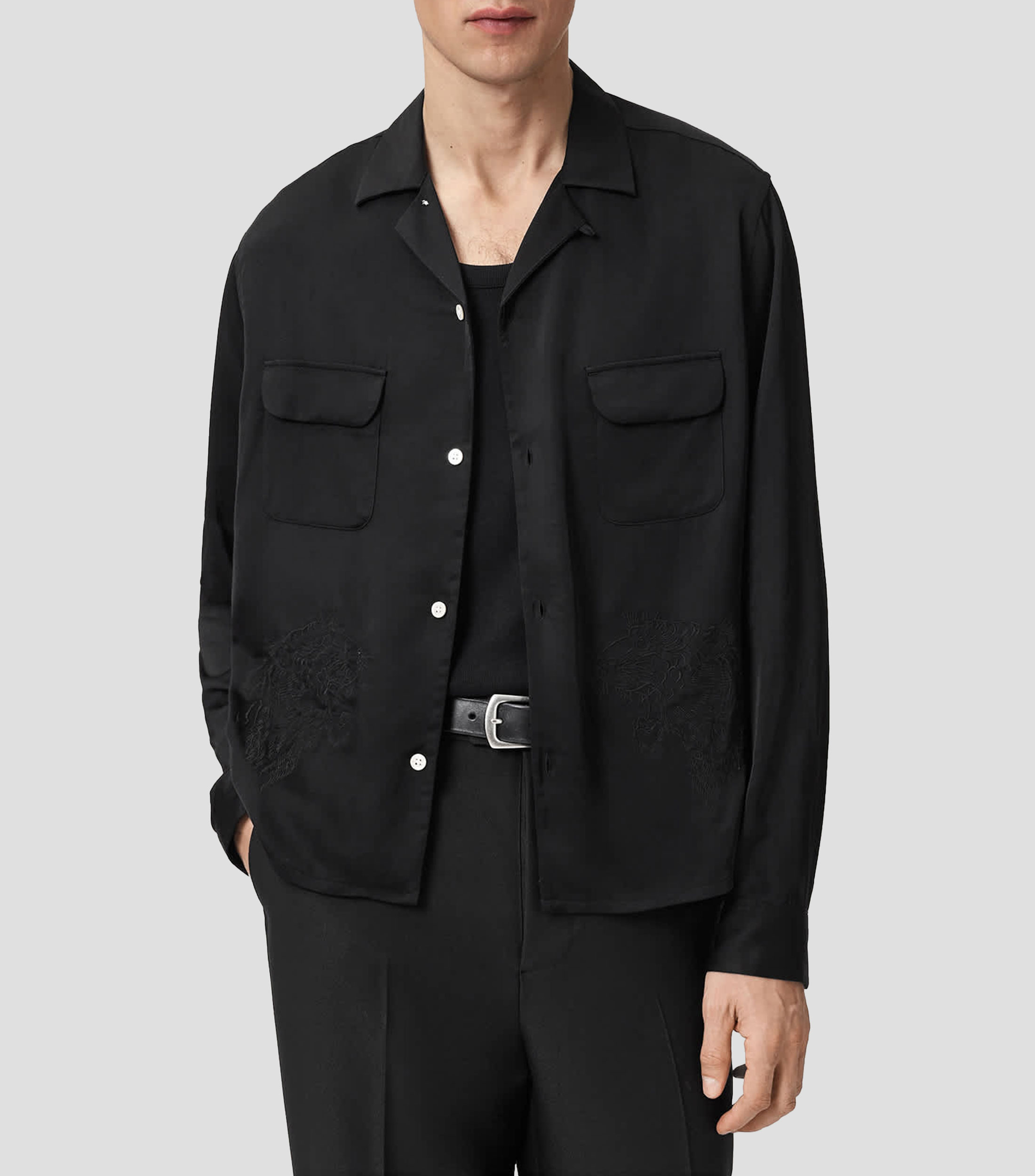 Camisa lisa manga larga Hombre