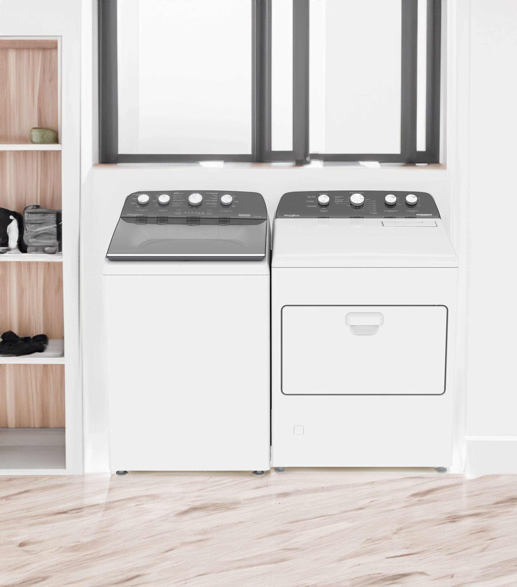 Combo Lavadora Carga Superior 22 Kg + Secadora a Gas Carga Frontal 21 Kg Blanco