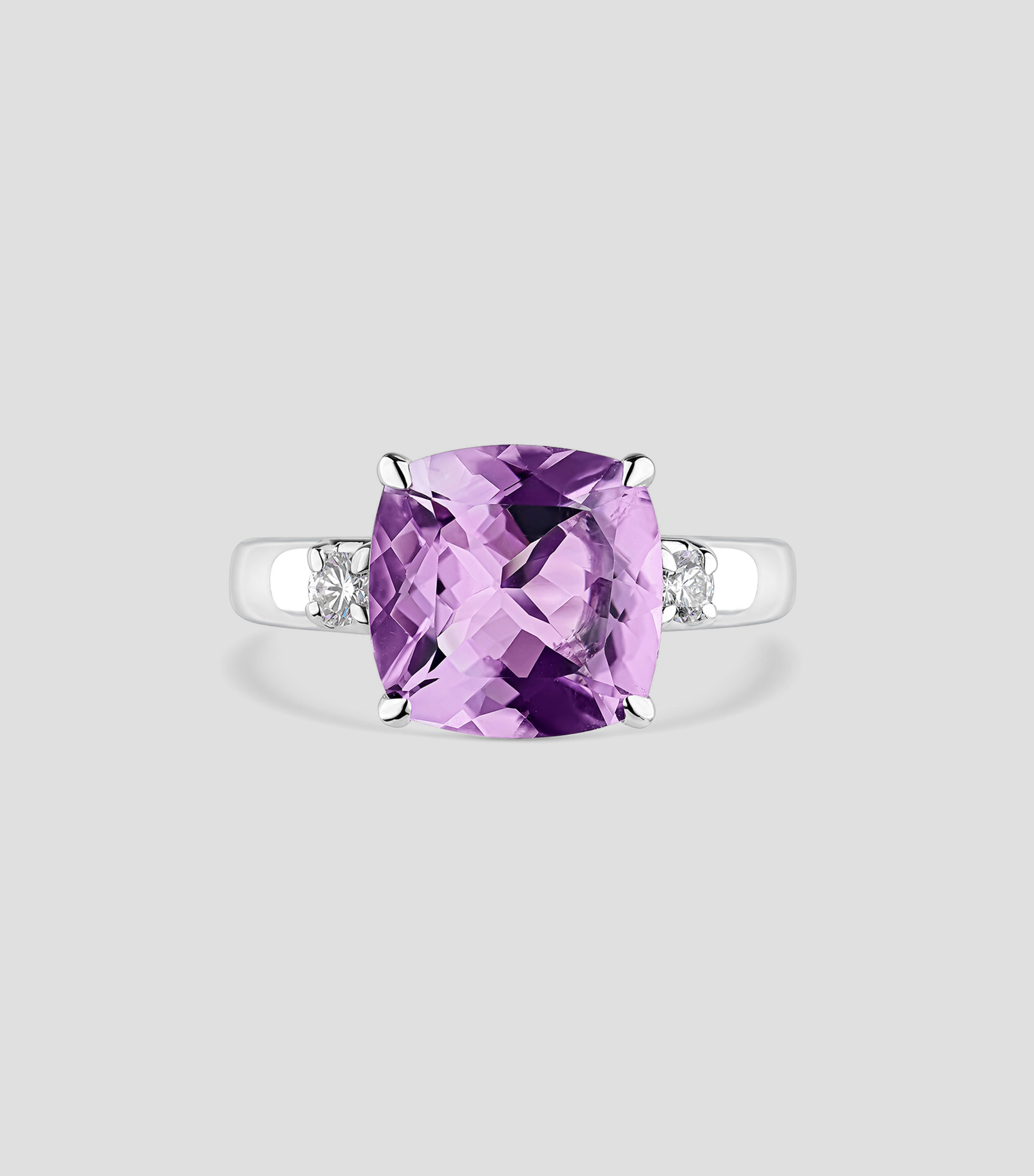 Anillo de Plata .925 con Piedra Amatista Morada y Diamantes