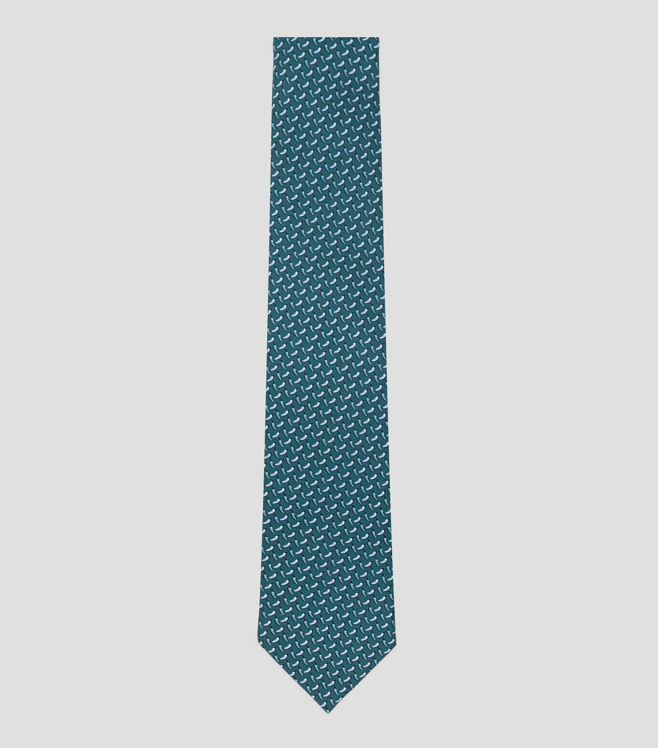 Corbata ancha de seda verde esmeralda con estampado de chiles de México