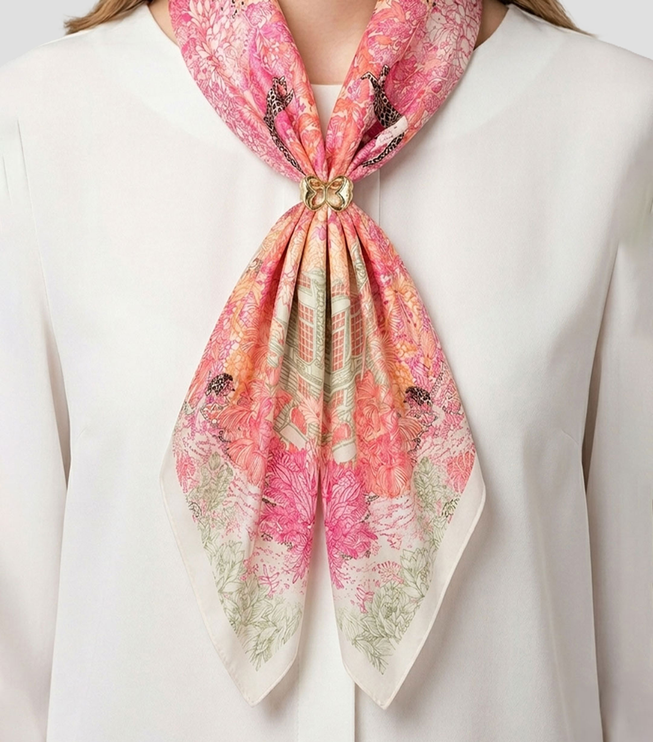 Mascada estampada con anillo Mujer