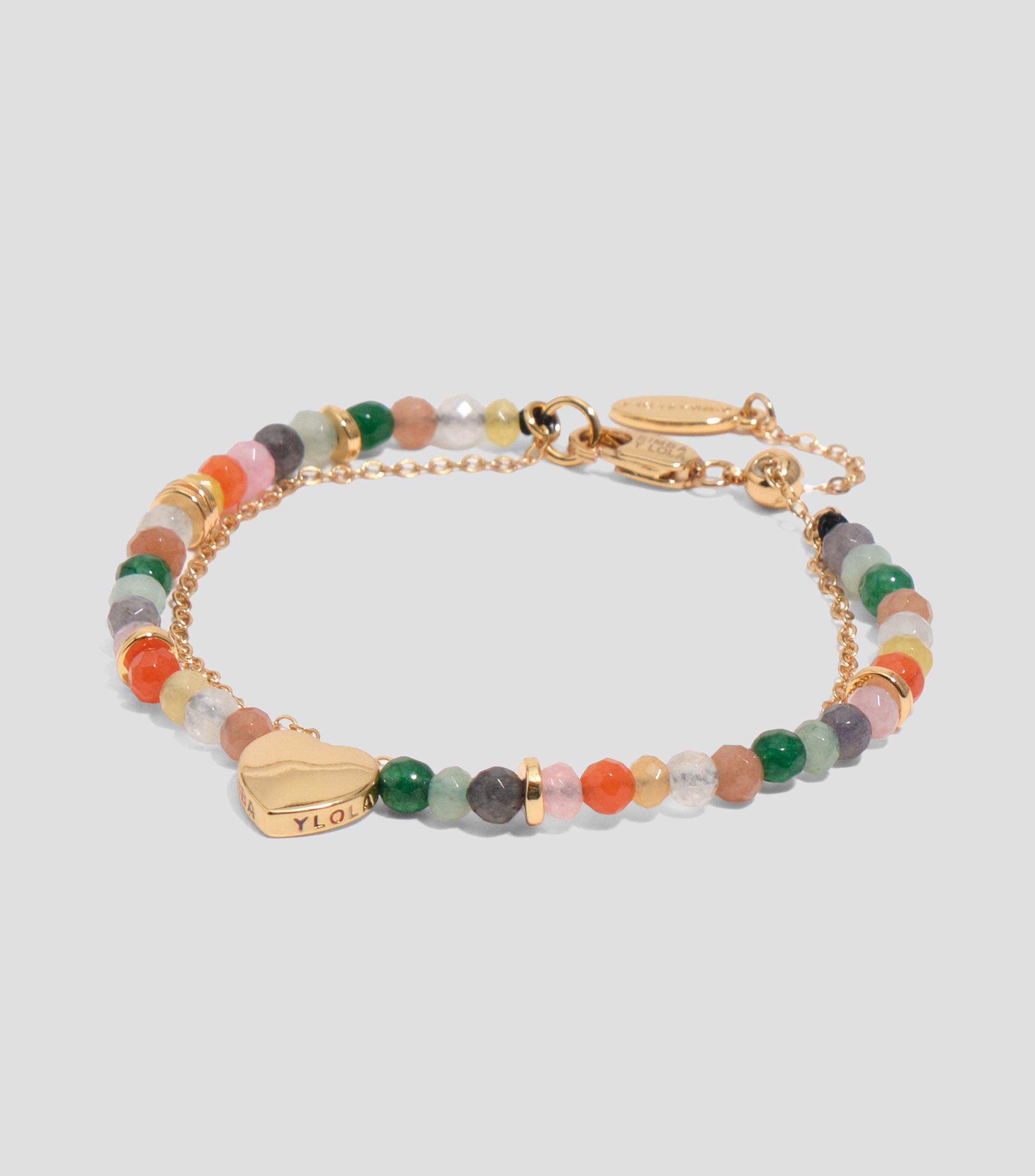 Pulsera doble piedras y corazón dorada Mujer