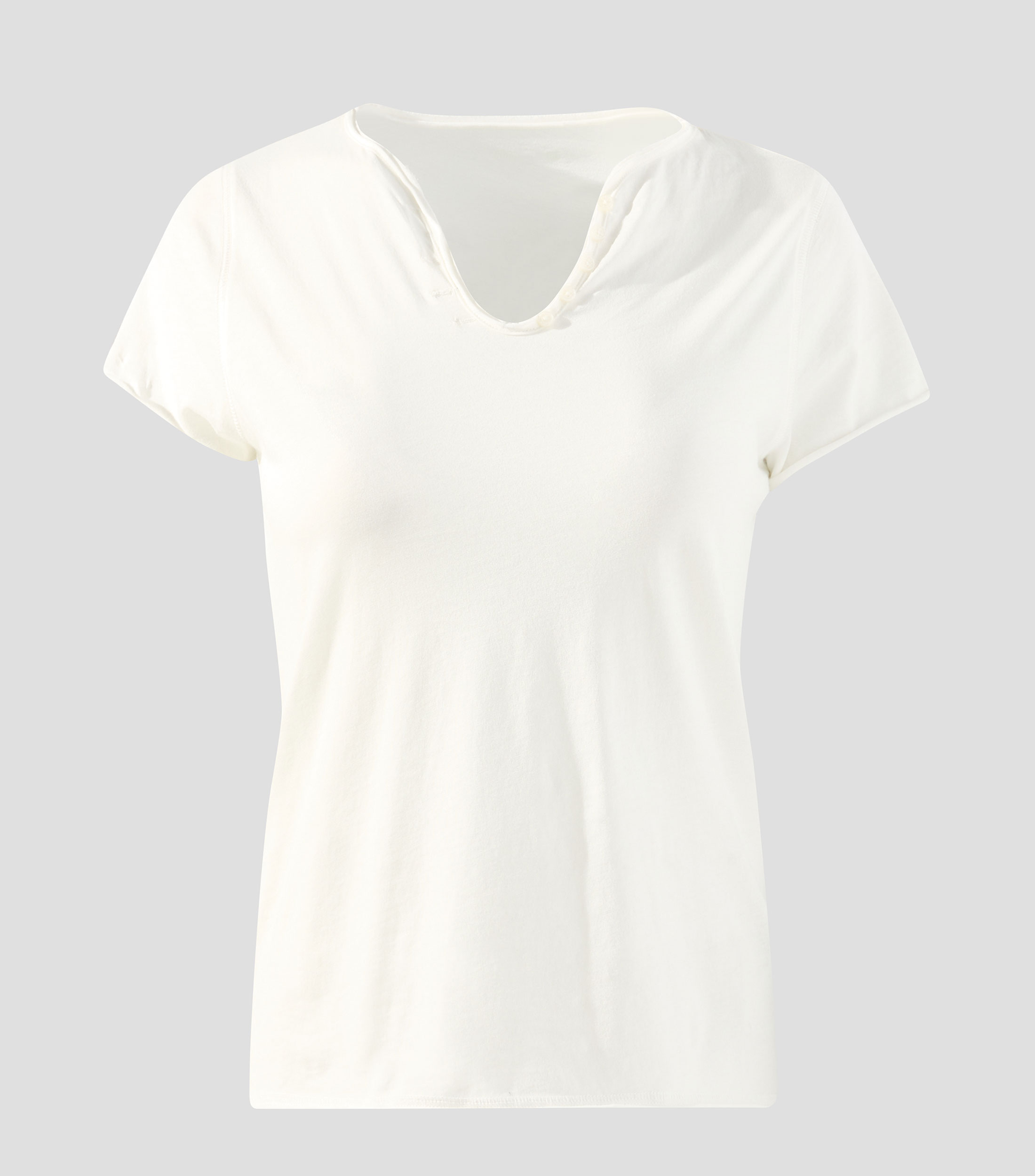 Playera cuello V manga corta con estampado Mujer