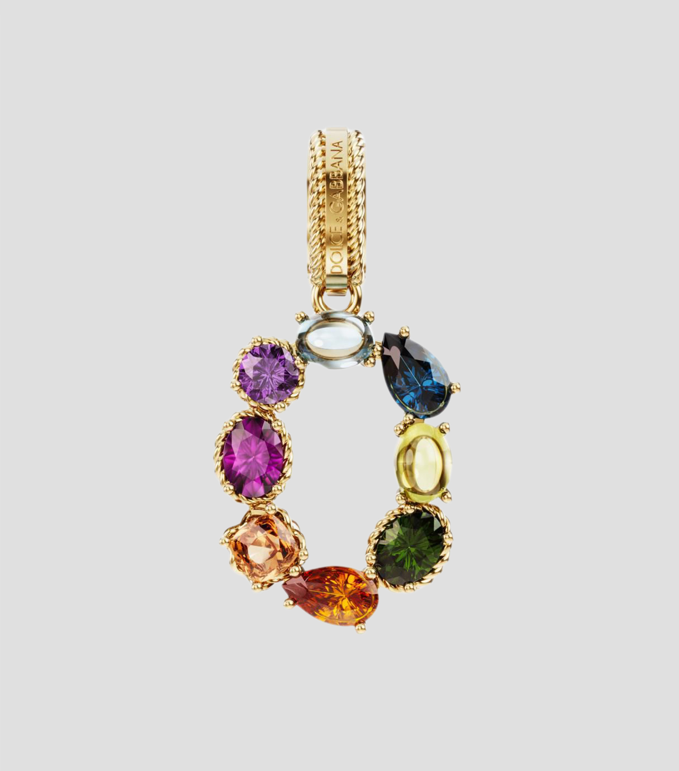 Charm número "0" en Oro de 18 Kilates Alphabet Rainbow gemas multicolores Mujer