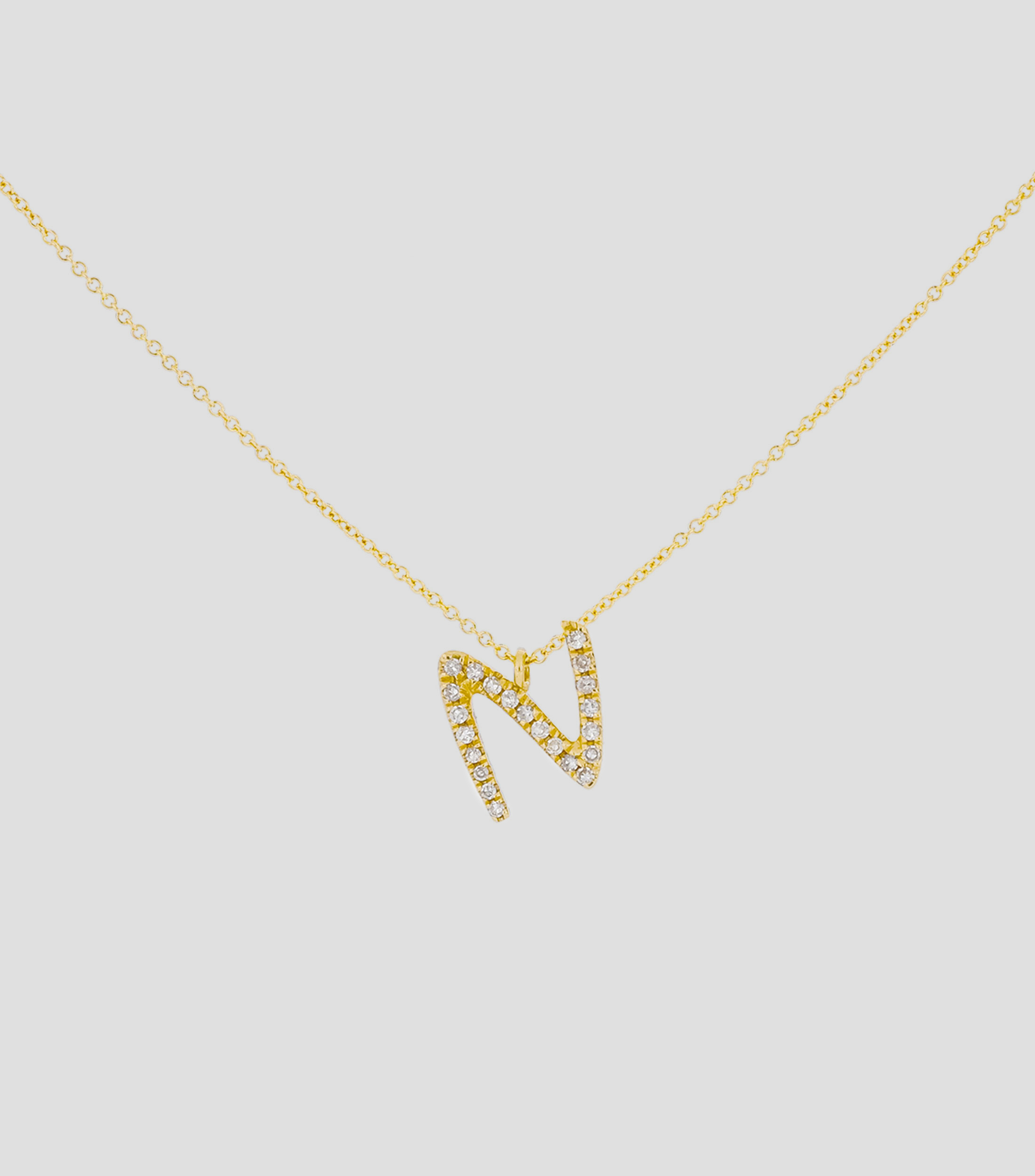 Dije Letra "N" en Oro amarillo de 14 kilates Iniciales con diamantes Mujer