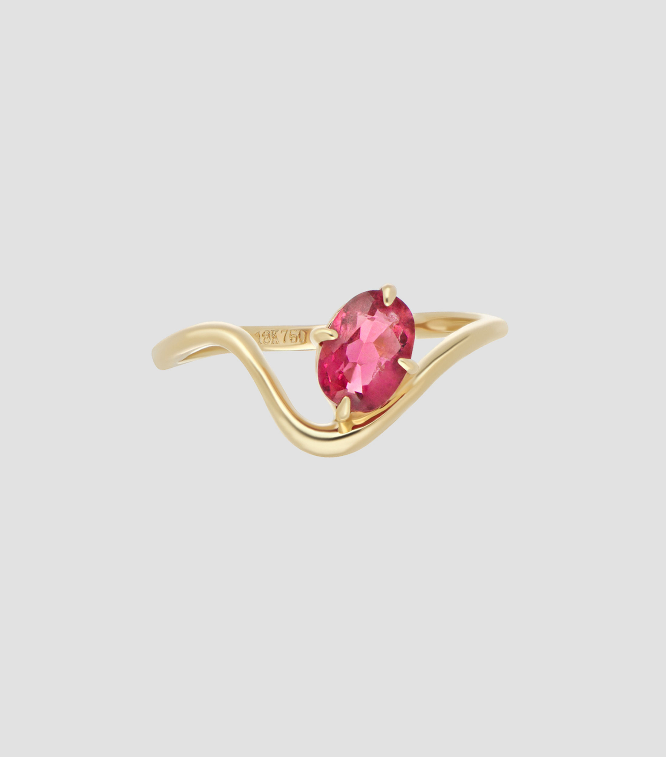 Anillo en oro amarillo de 18 kilates con turmalina rosa Mujer