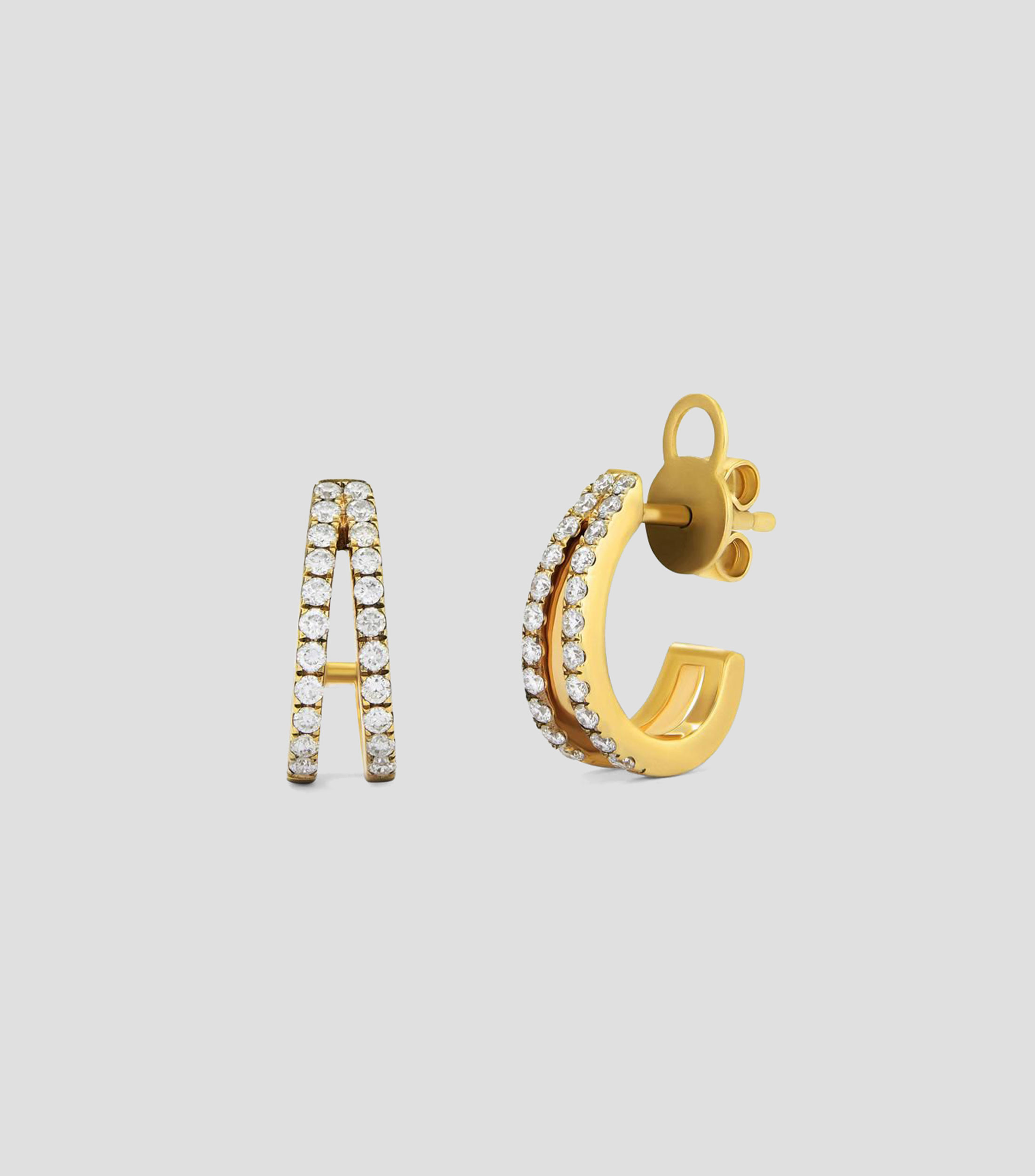 Aretes en Oro de 18 Kilates con diamantes aro doble Mujer