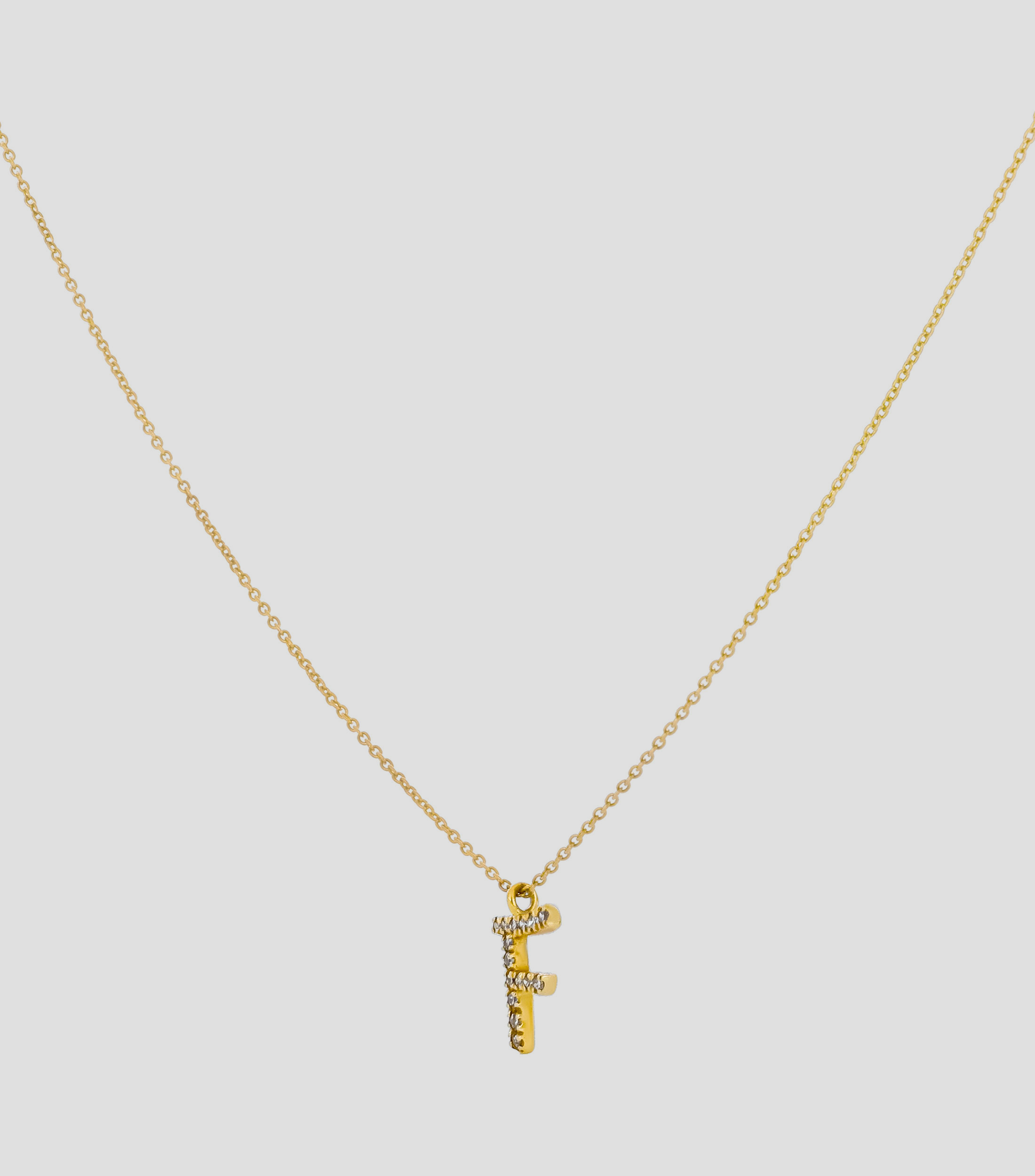 Dije en letra quotFquot y cadena en Oro amarillo 14 Kts Mujer