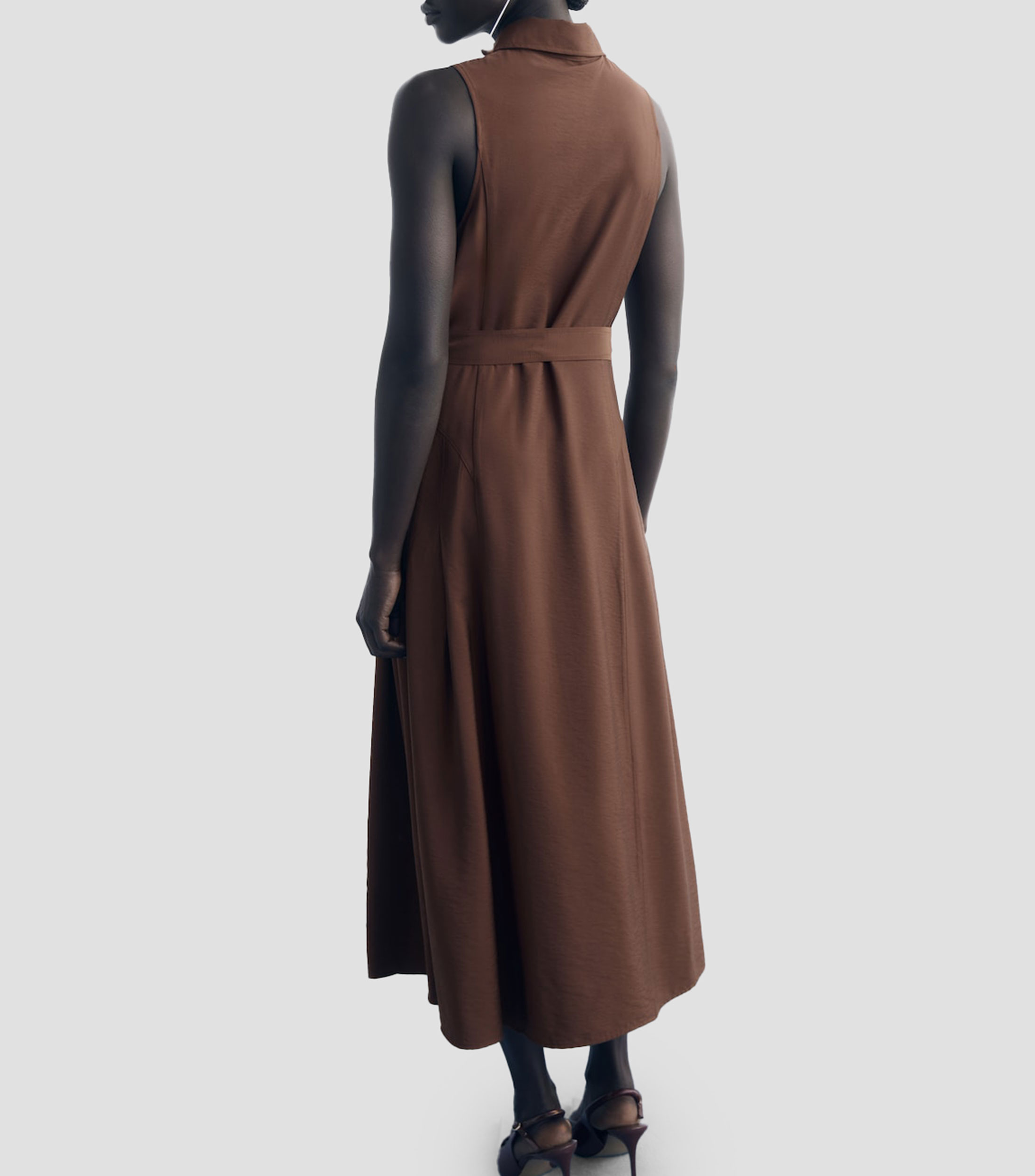 Vestido largo camisero sin mangas Mujer
