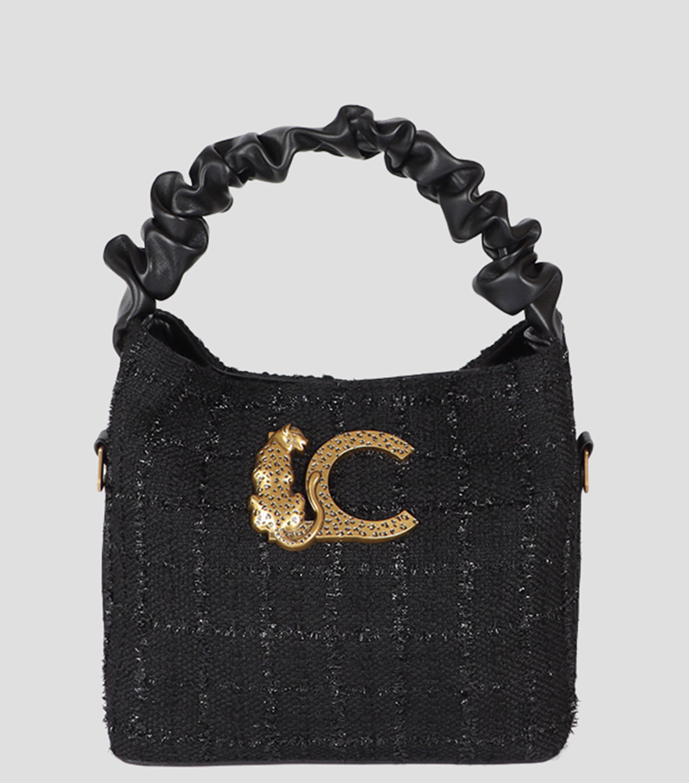 Bolsa crossbody negra con tweed Mujer