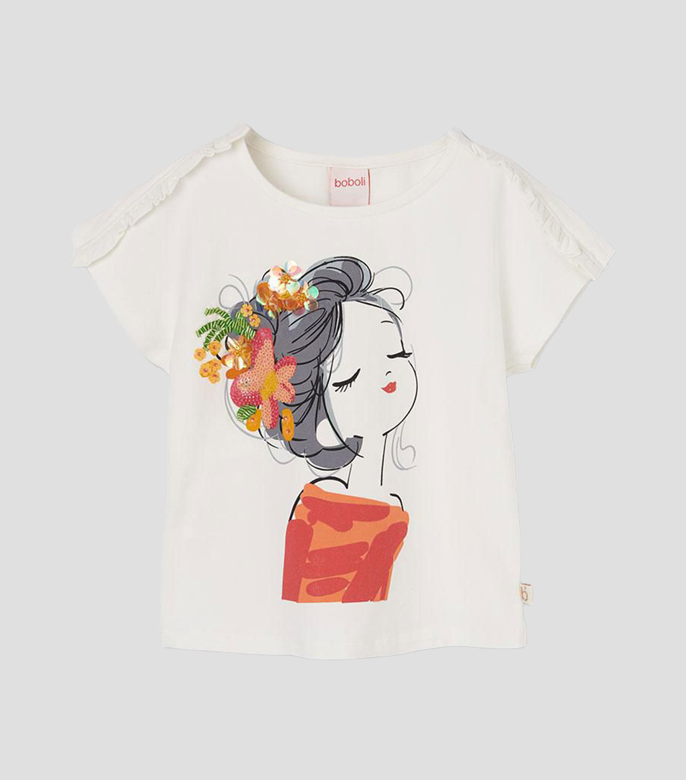 Playera cuello redondo manga corta estampada Niña