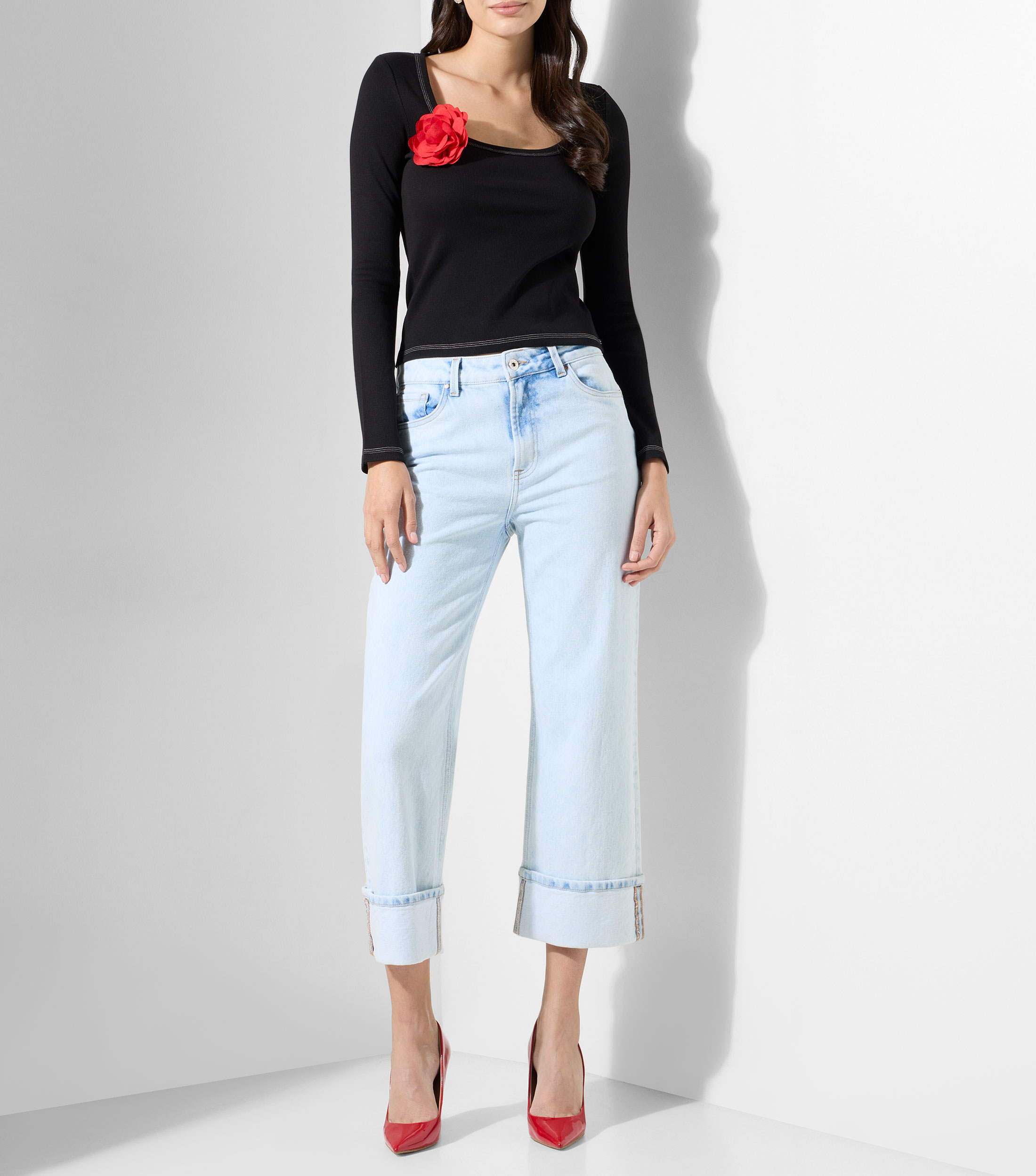 Blusa lisa con manga larga Mujer