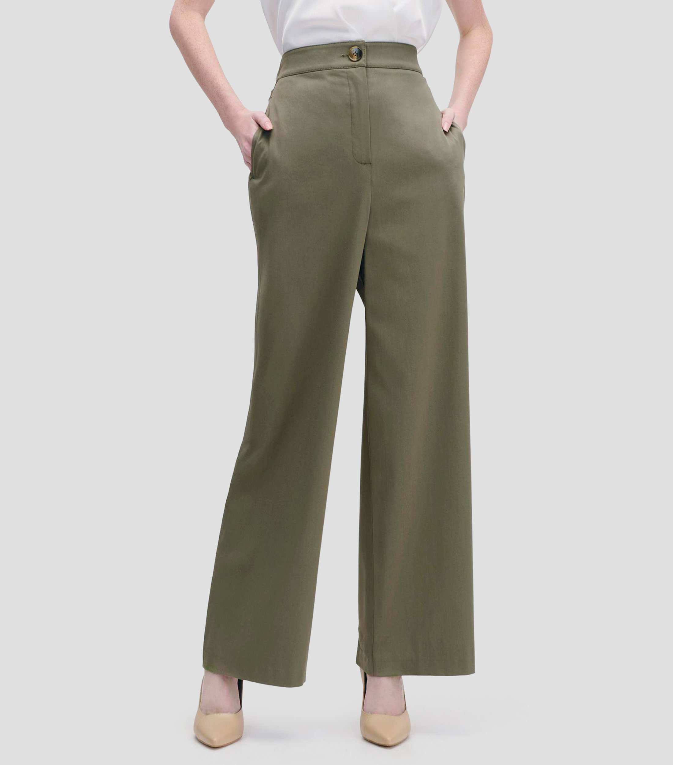 Pantalón Wideleg Tiro Alto Pretina Enresortada Mujer
