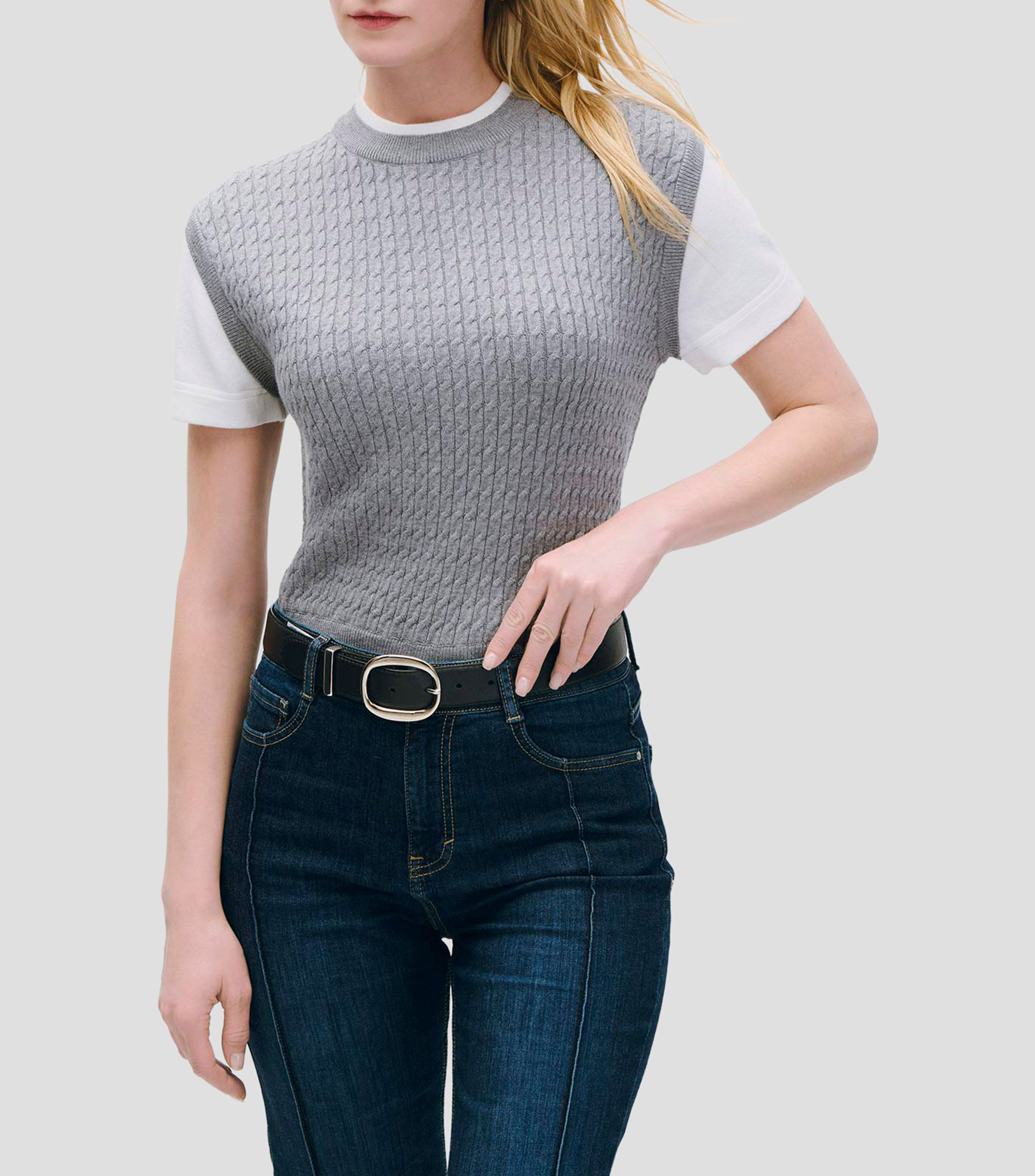 Chaleco tejido de cable playera de punto simulada Mujer