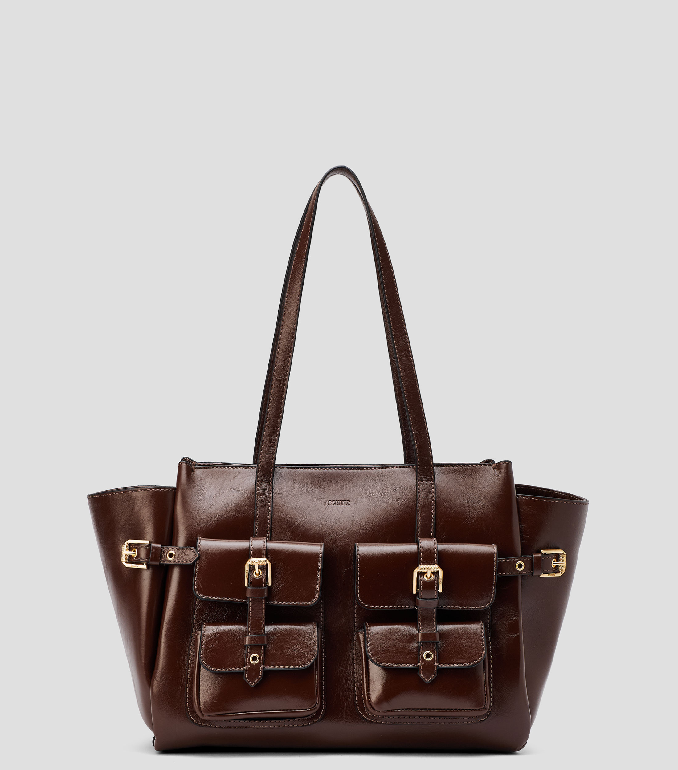 Bolsa tote café en piel Trentino lisa Mujer