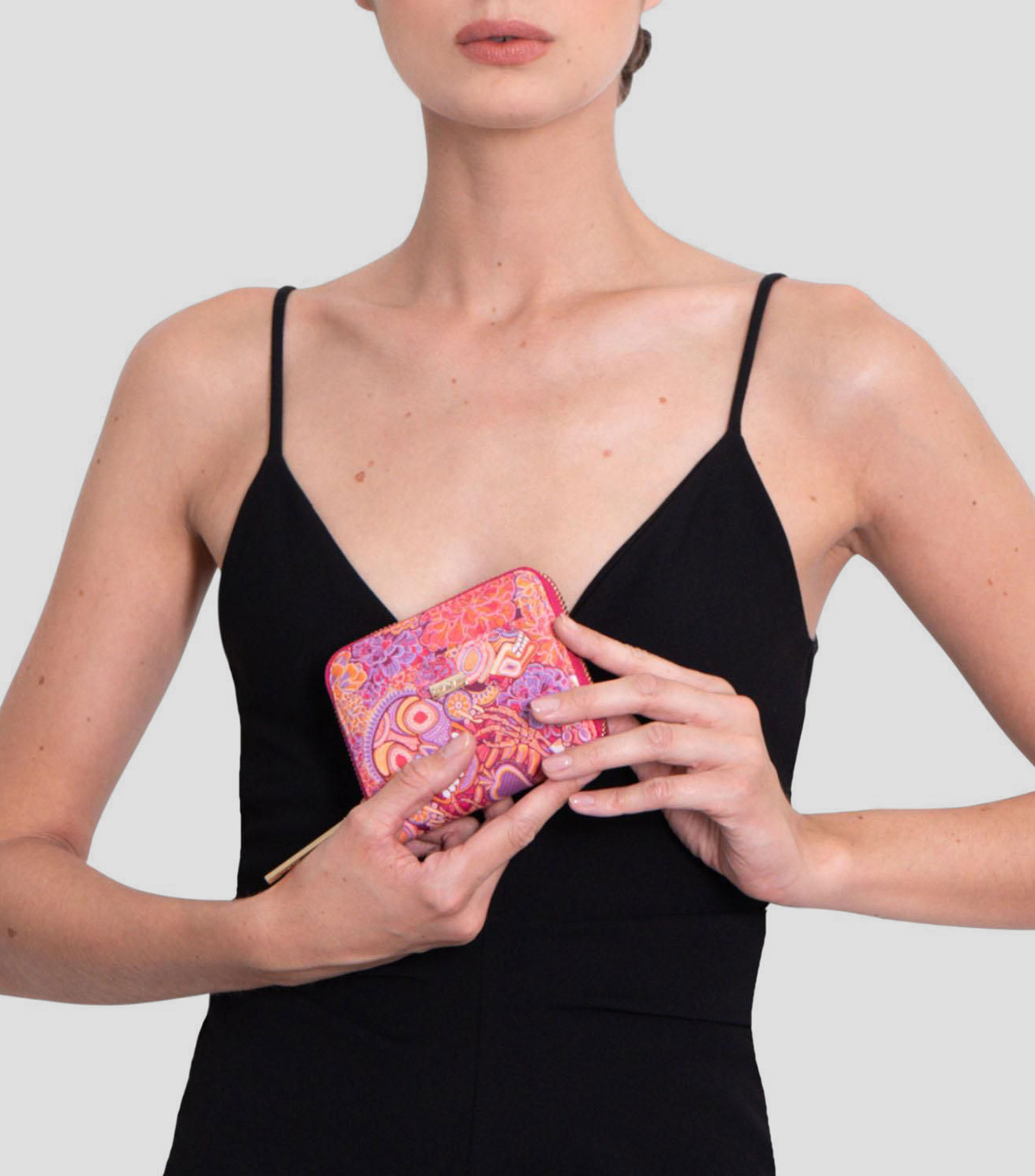 Cartera roja con azul Día de Muertos Catrina estampada Mujer