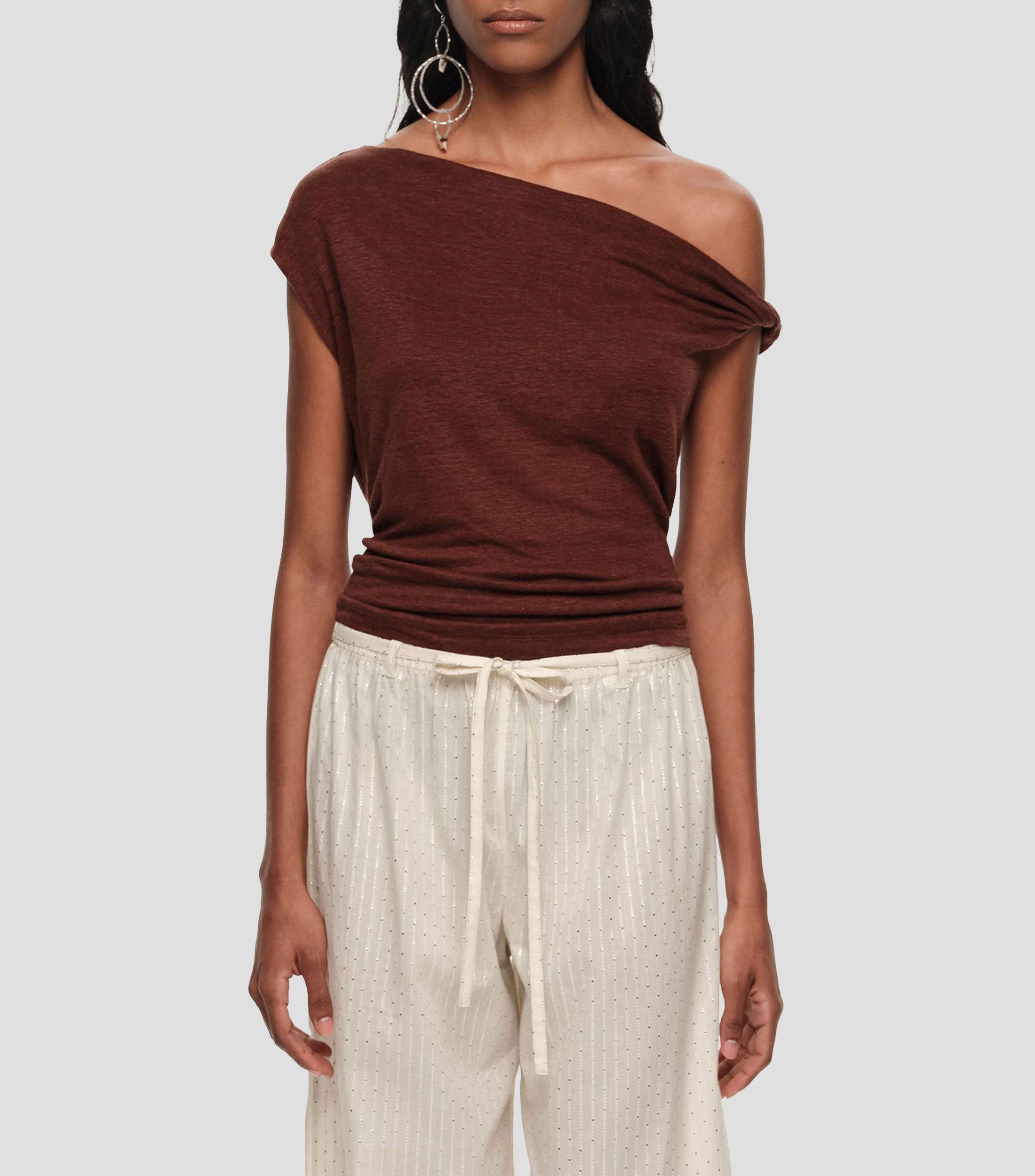 Playera escote nudo lino Mujer