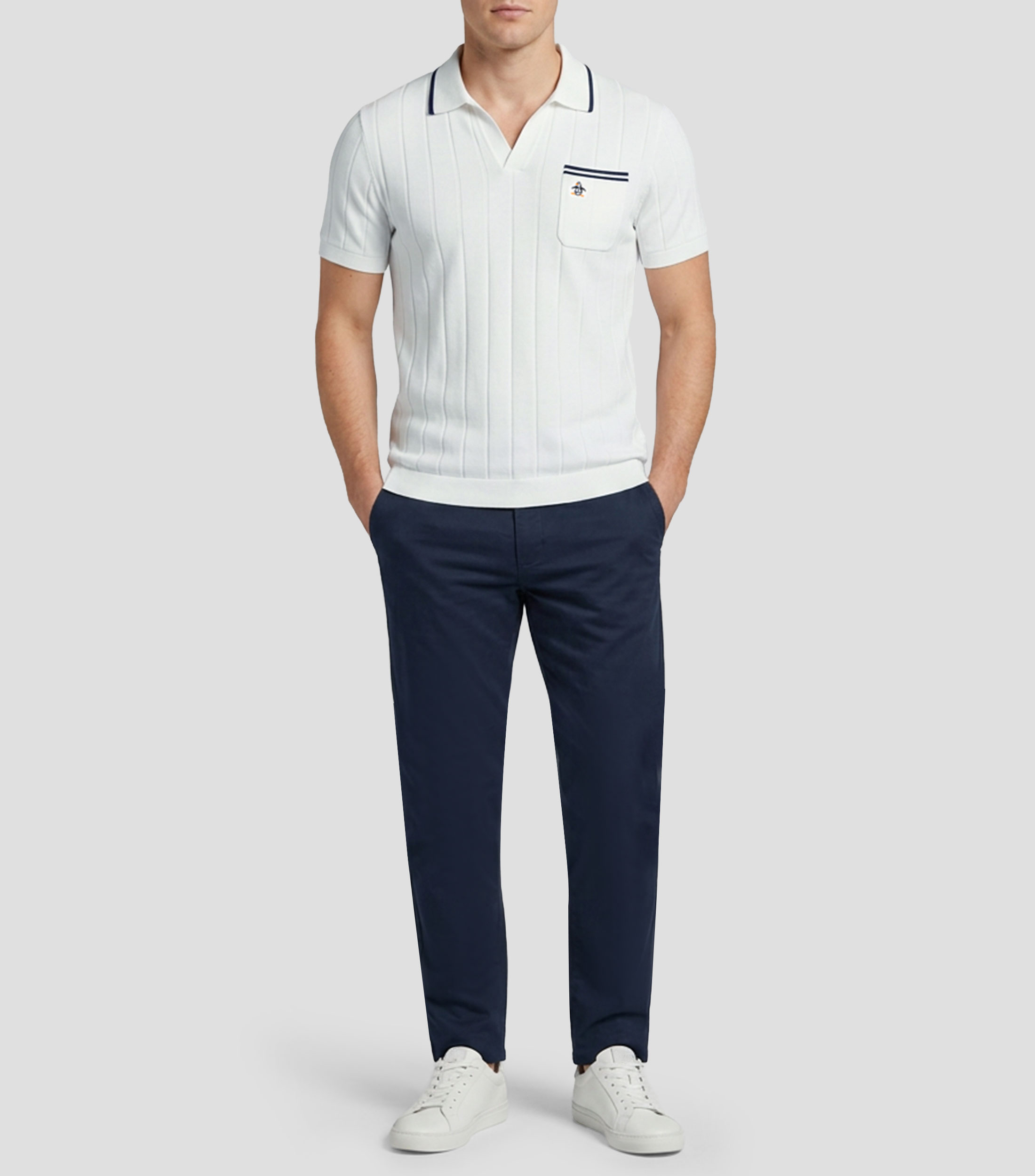 Playera tipo polo manga corta con líneas Hombre