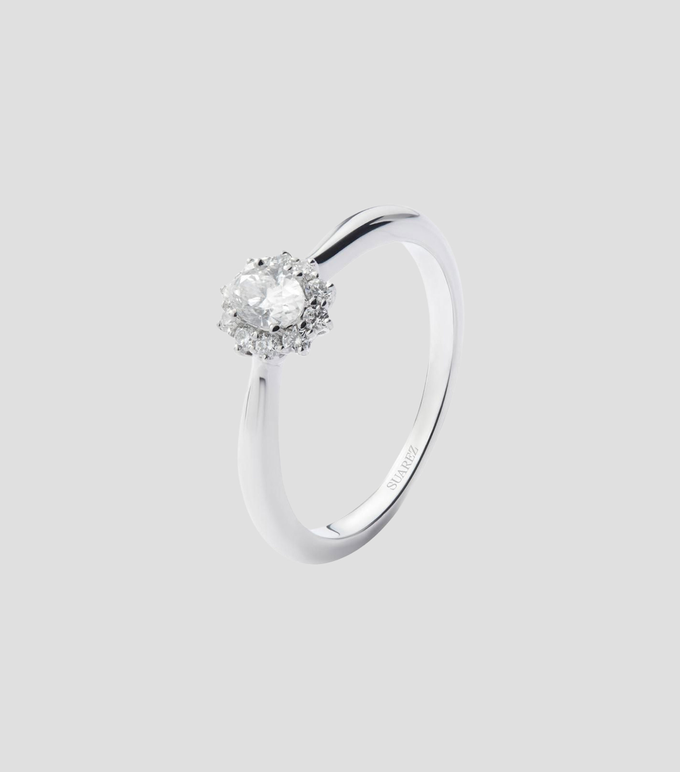 Anillo solitario en oro blanco de 18 kilates con diamantes Mujer