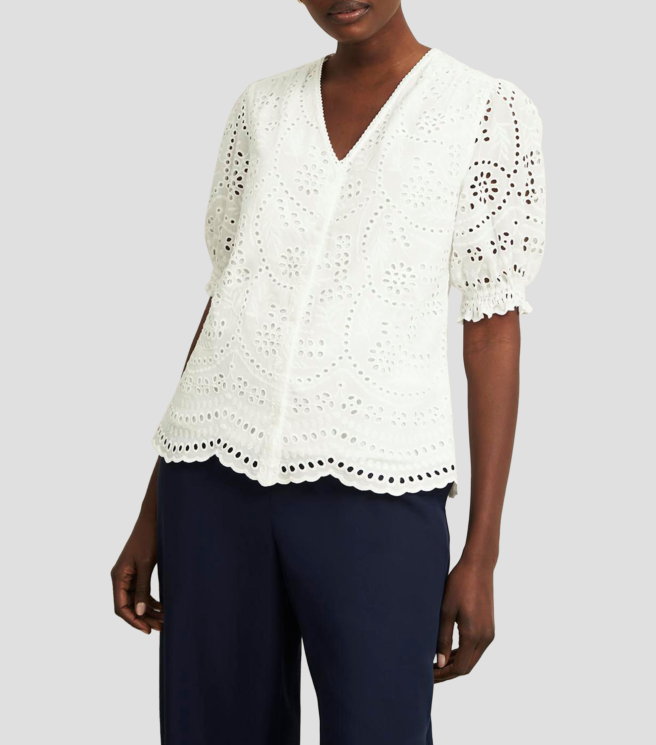 Blusa con calados y manga corta Mujer