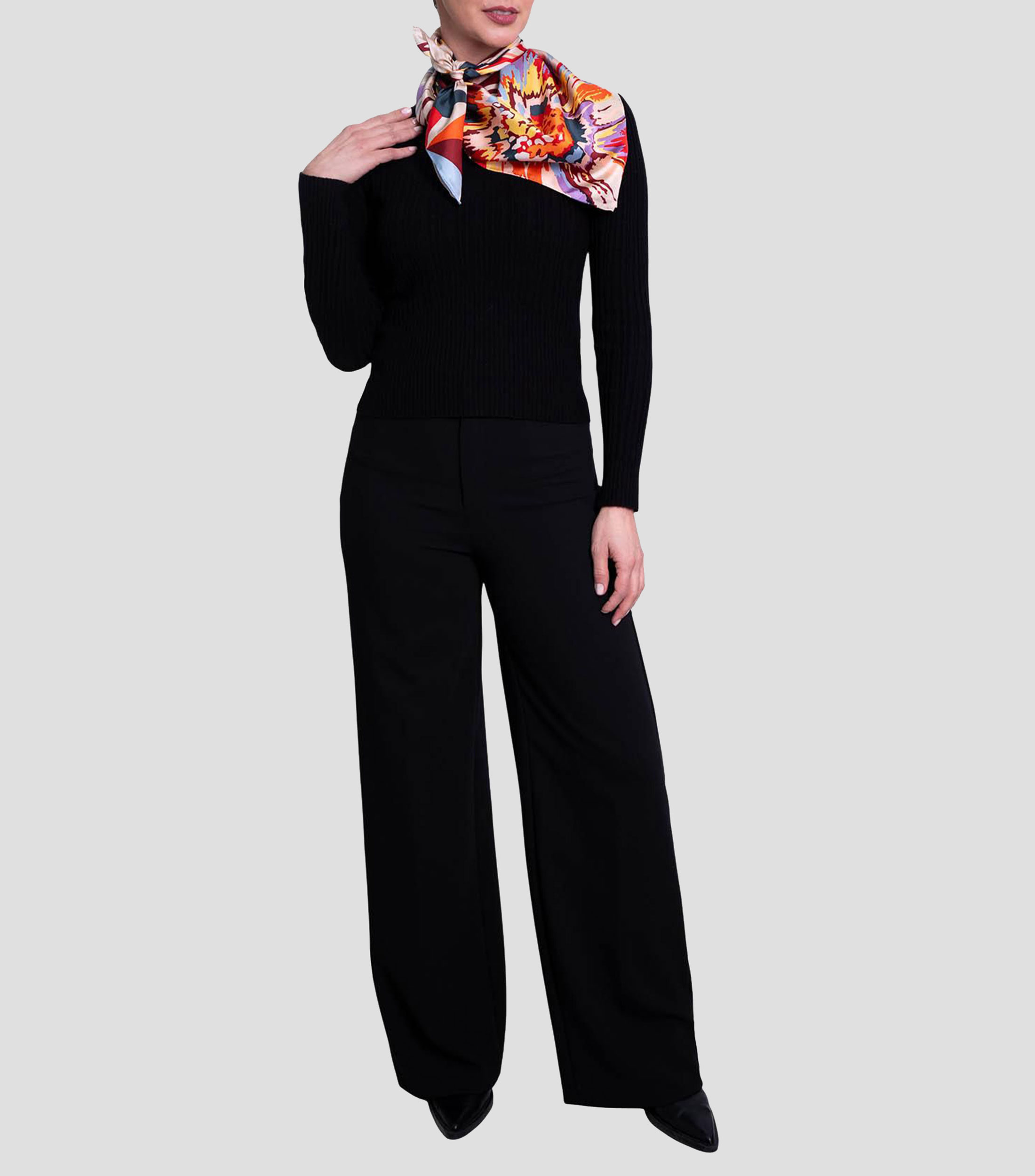 Mascada en seda multicolor estampada Mujer