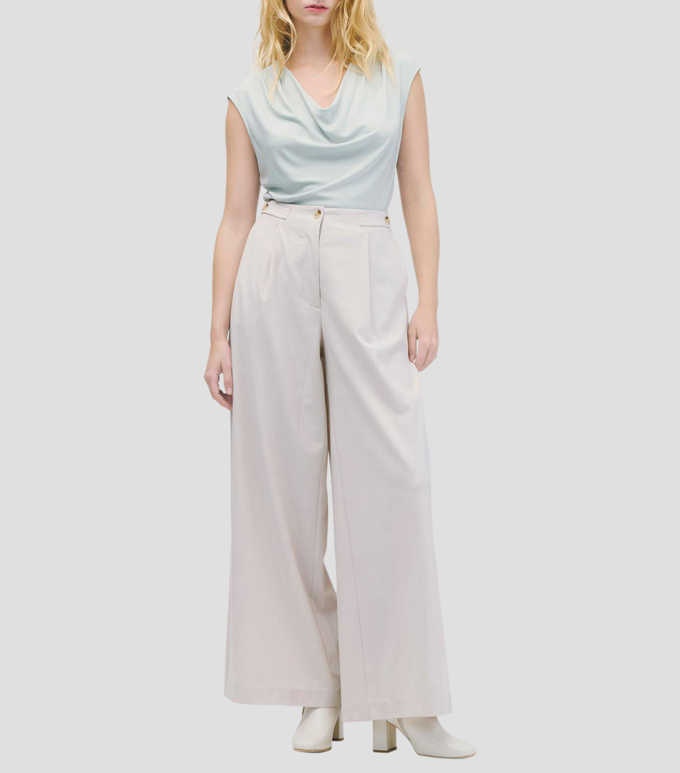 Pantalón Palazzo Arena Tiro Alto Pinzas Y Charreteras Mujer