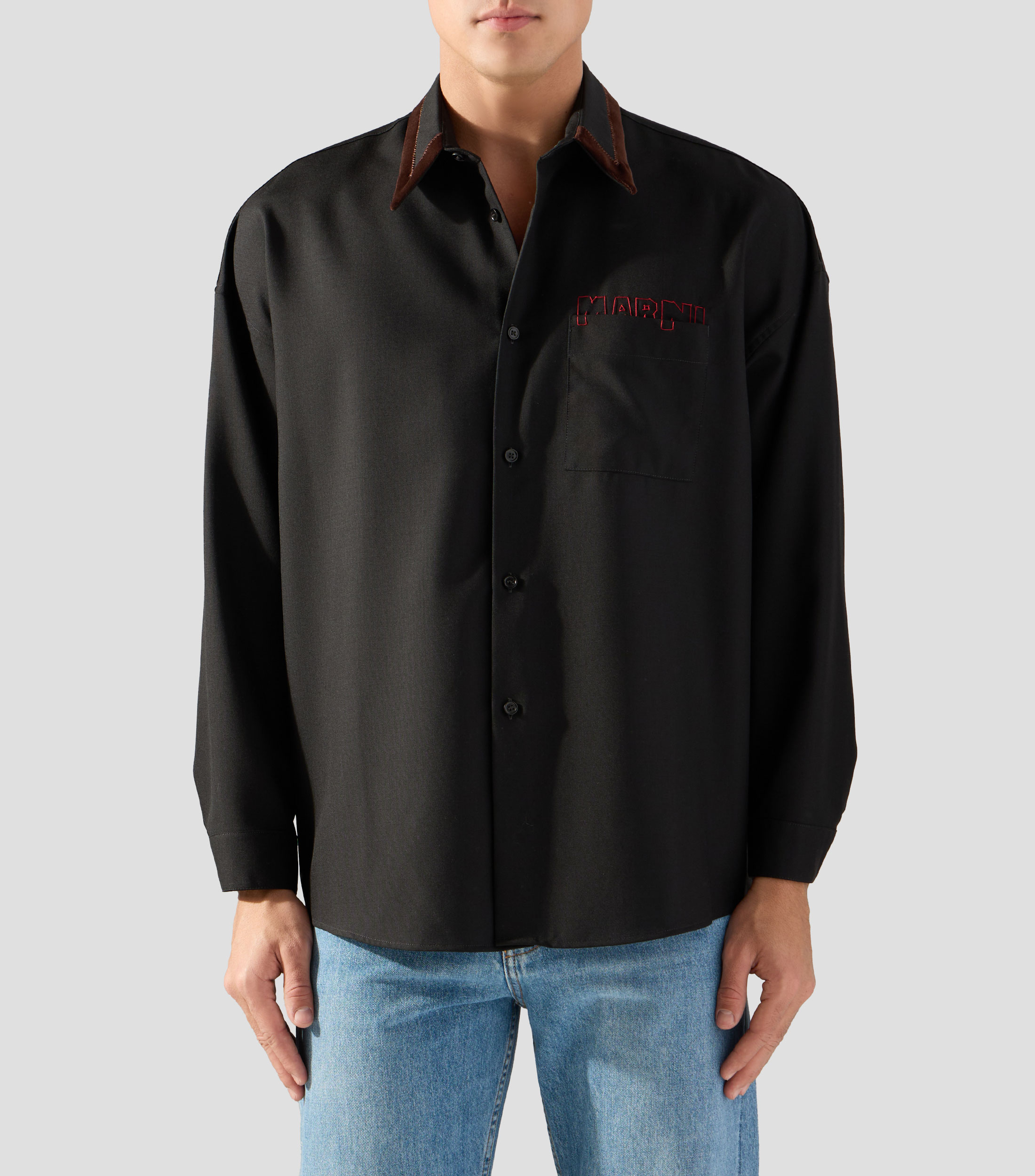 Camisa lisa con manga larga Hombre