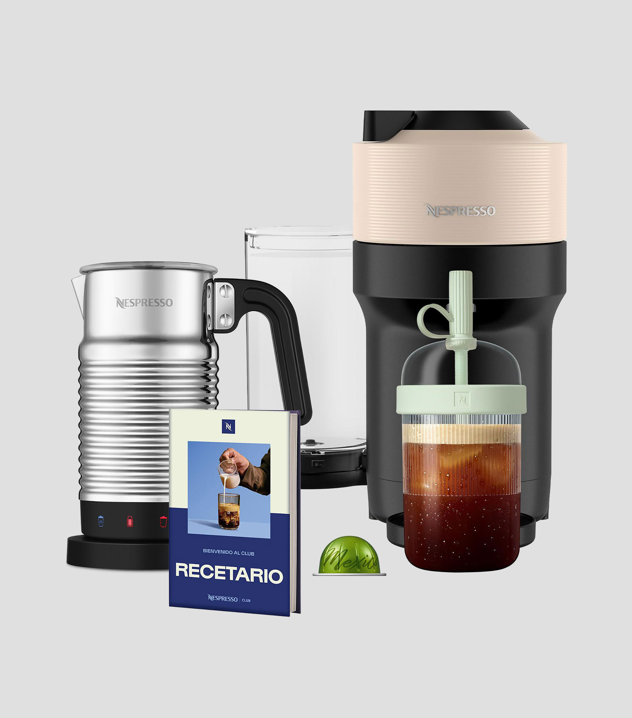 Combo Summer Cafetera Vertuo Pop Beige & Aeroccino 4