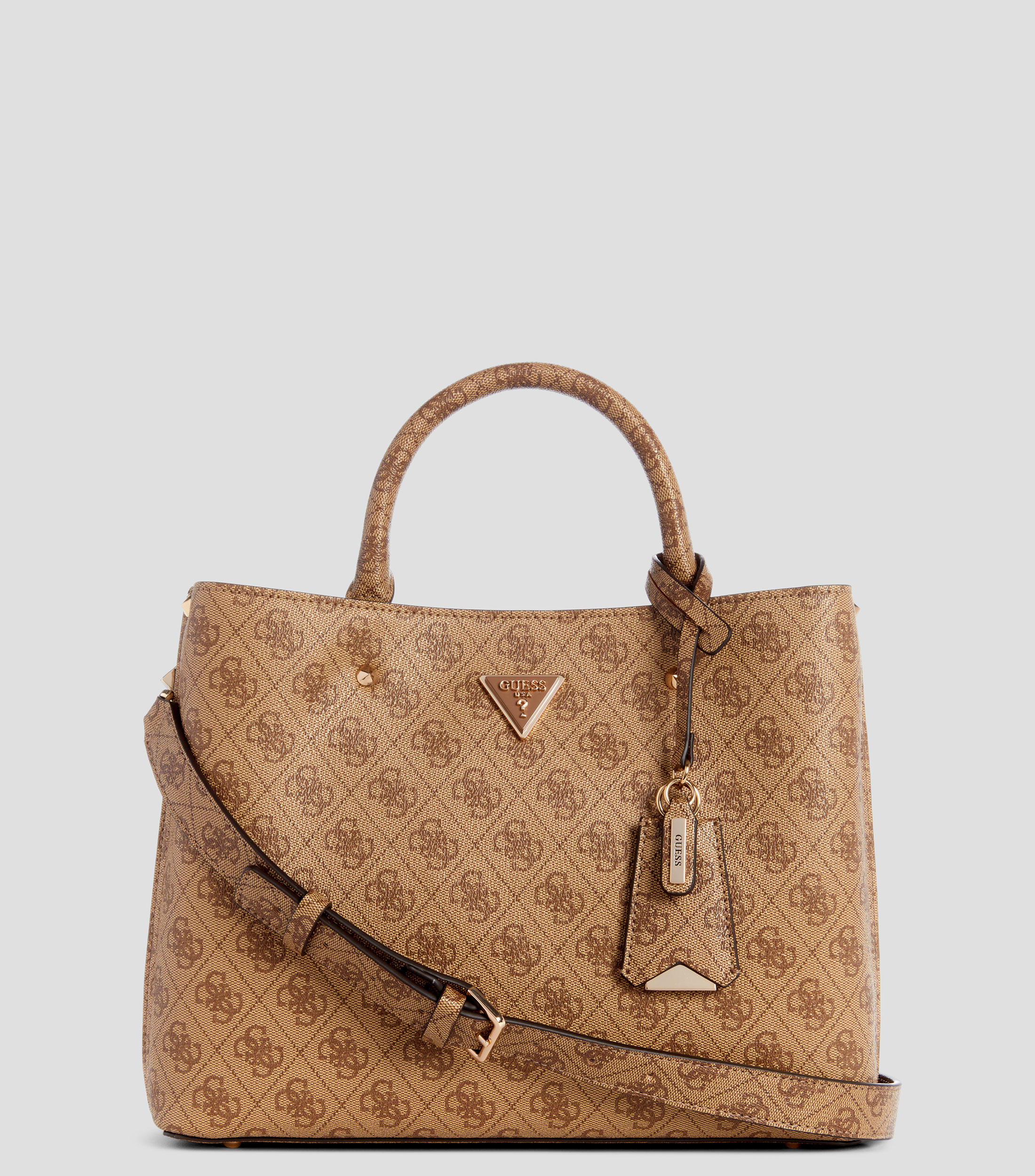 Bolsa satchel café estampada Mujer