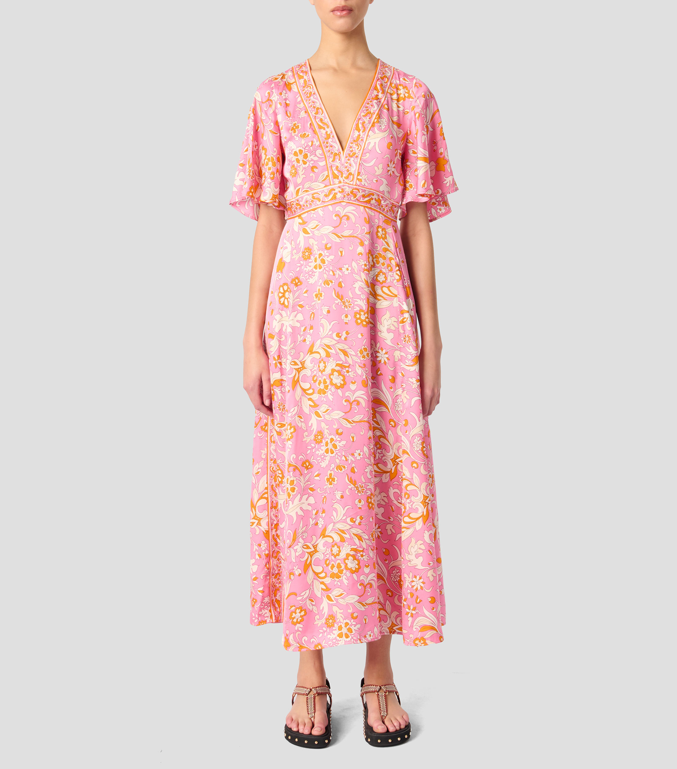 Vestido Largo estampado manga corta Mujer