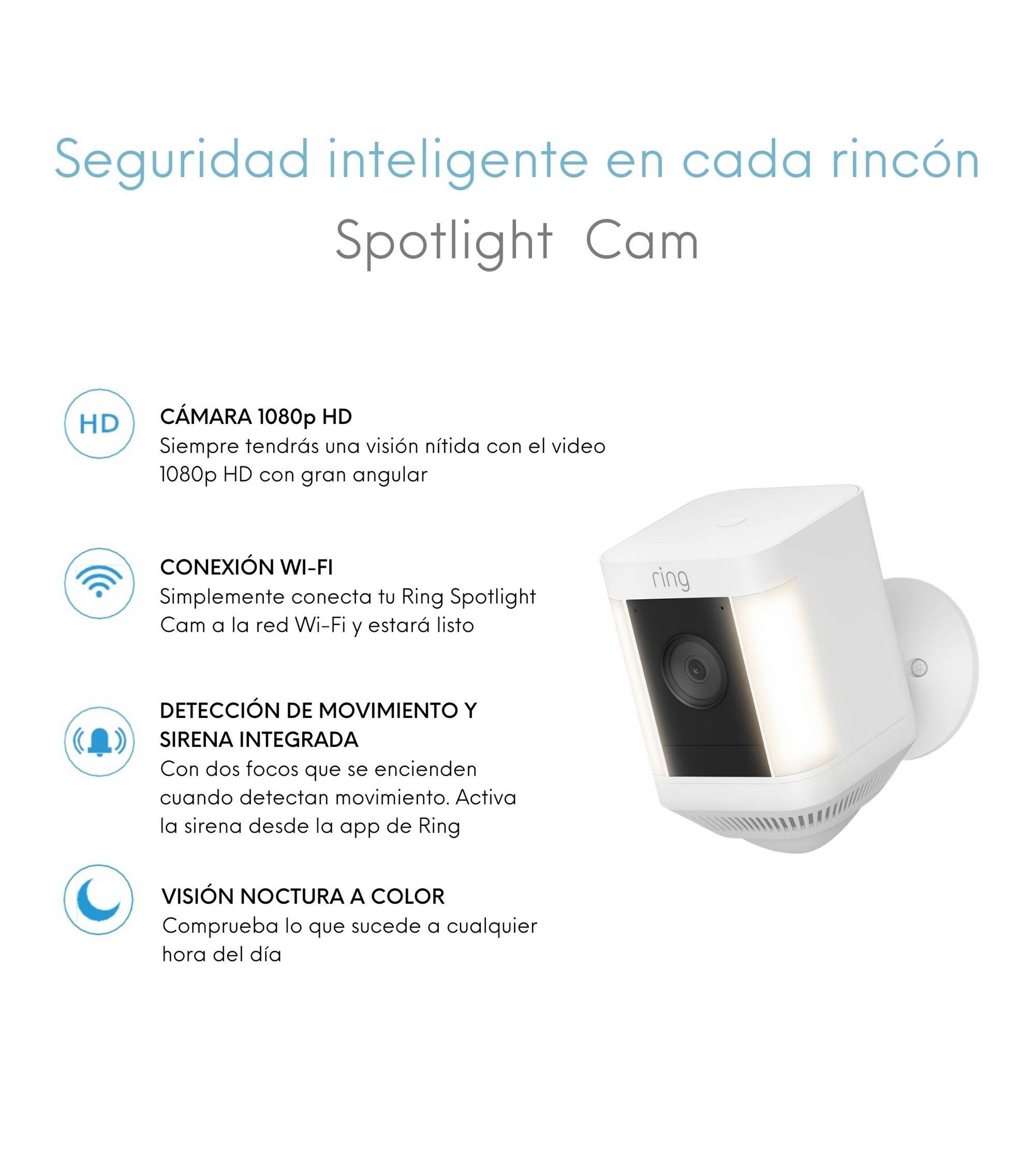 Camara de Seguridad Exterior con luces y sirena inalambrica Ring Plus, Blanco
