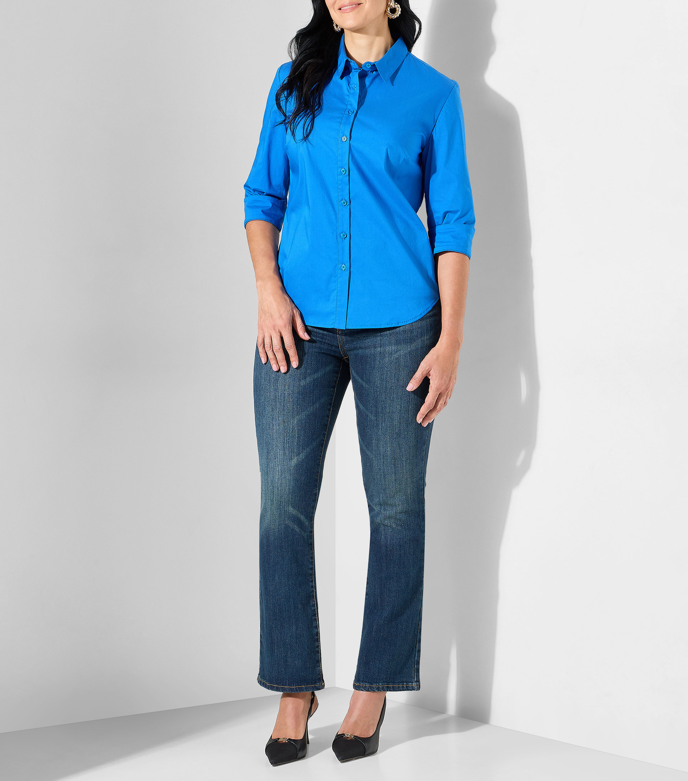 Blusa lisa manga 3/4 Mujer