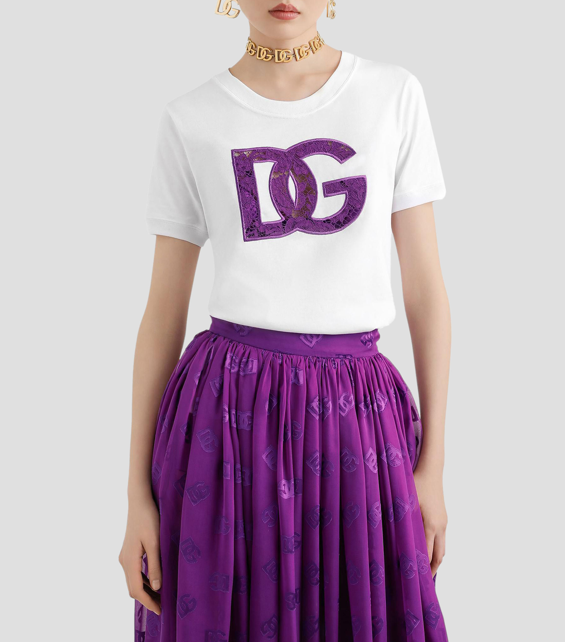Playera cuello redondo manga corta con encaje Mujer