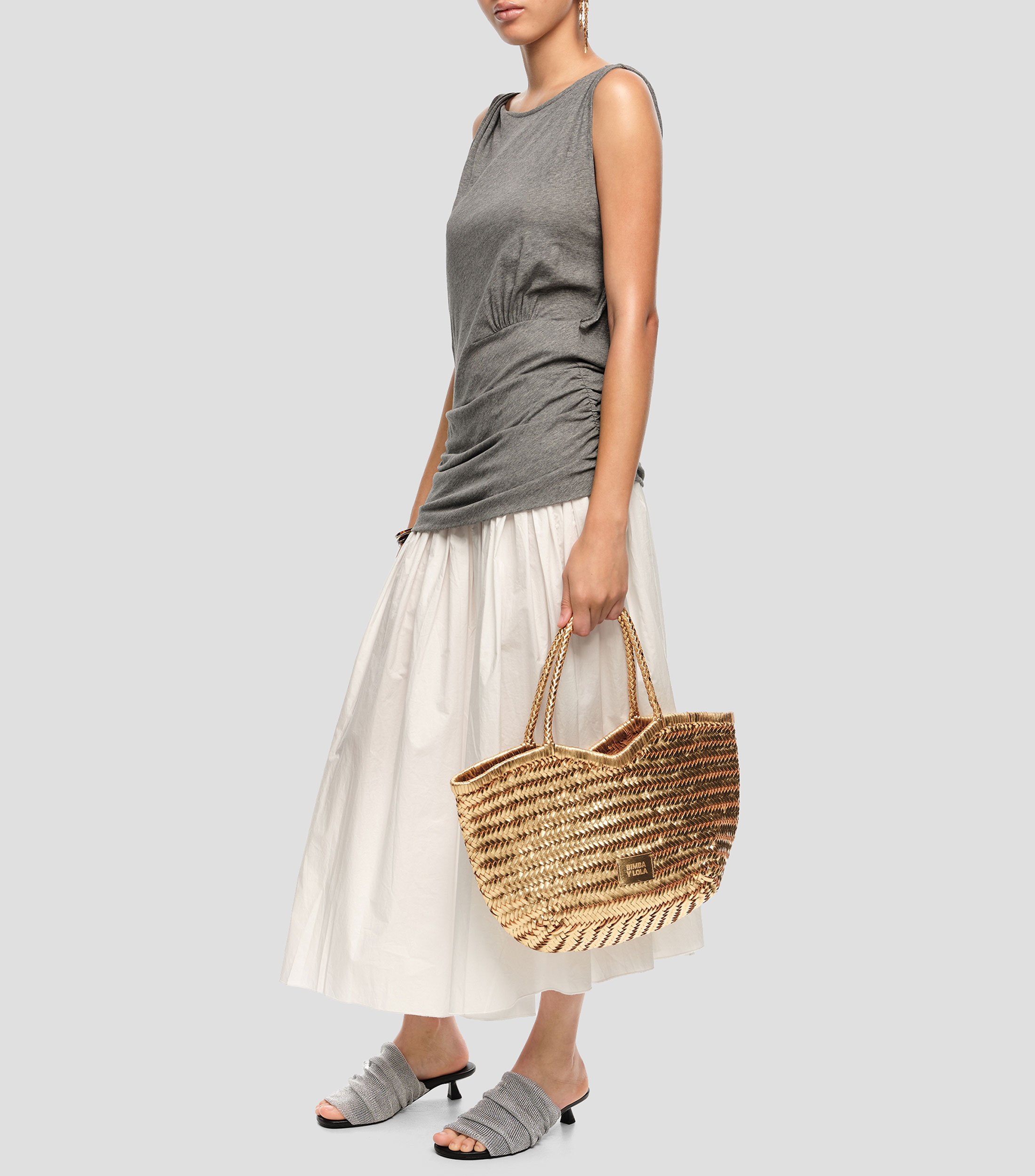 Bolsa shopper grande trenzado piel dorado Mujer