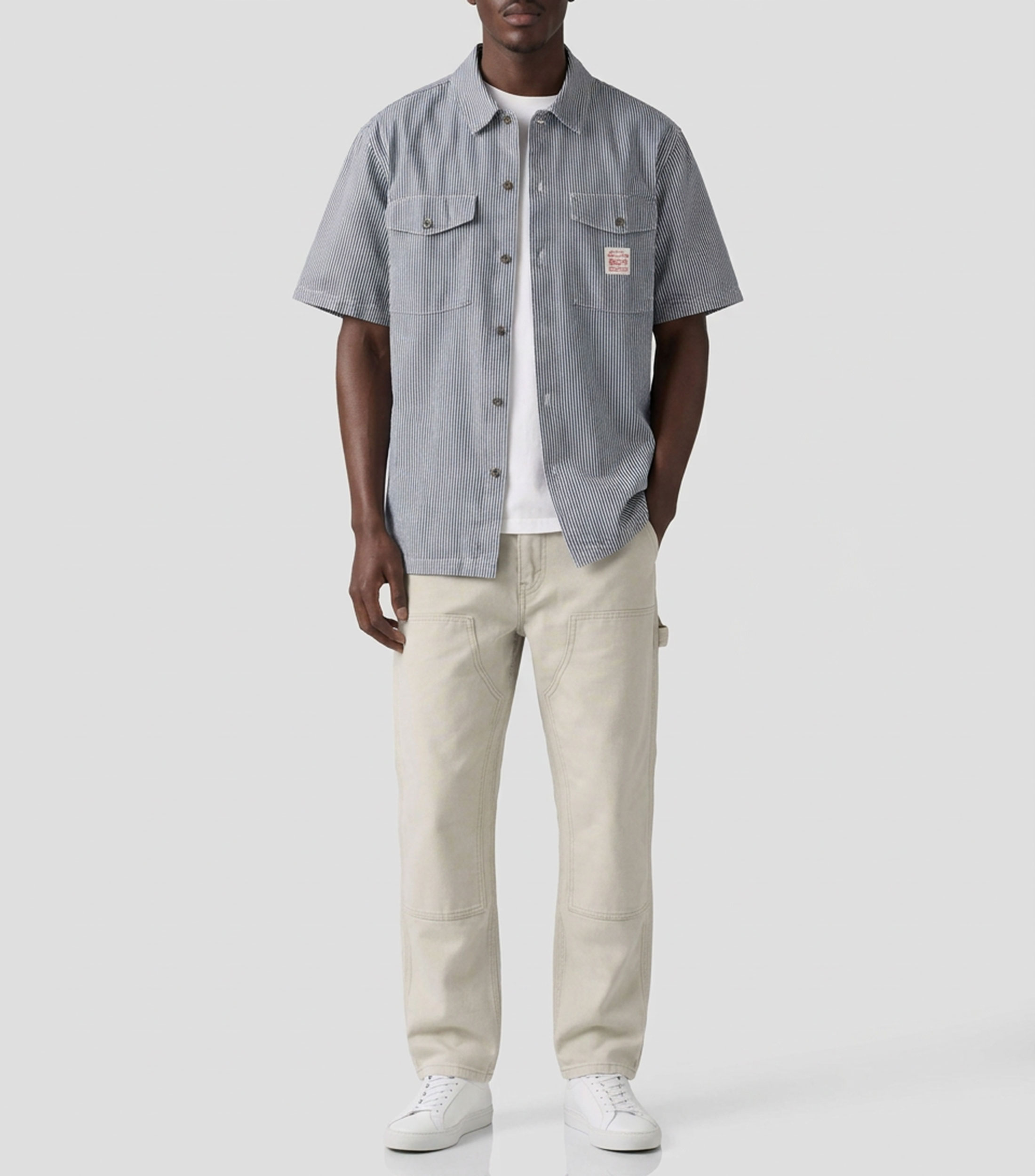 Camisa de rayas en mezclilla con manga corta Hombre