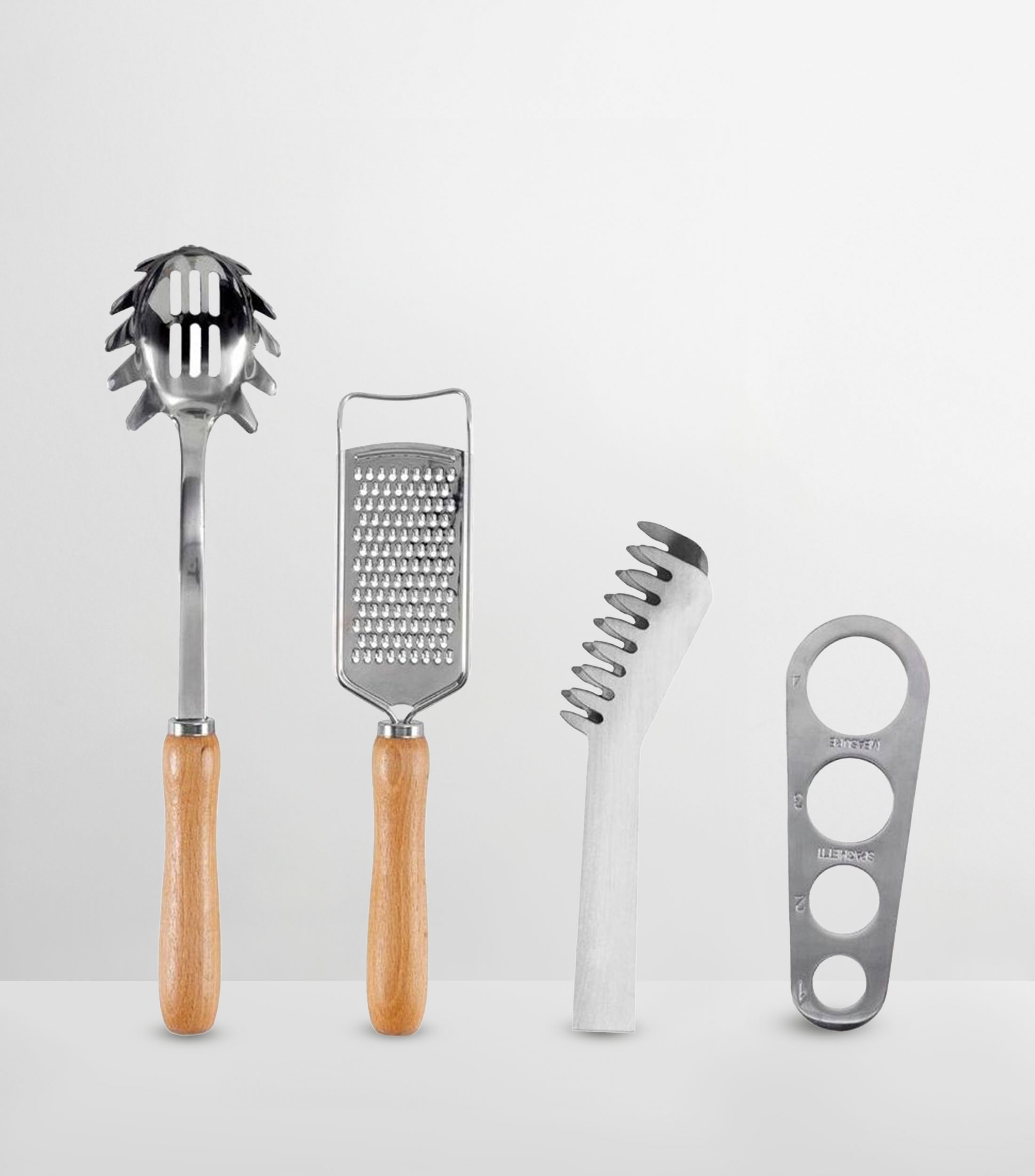 Set de utensilios para pasta 4 piezas en acero inoxidable