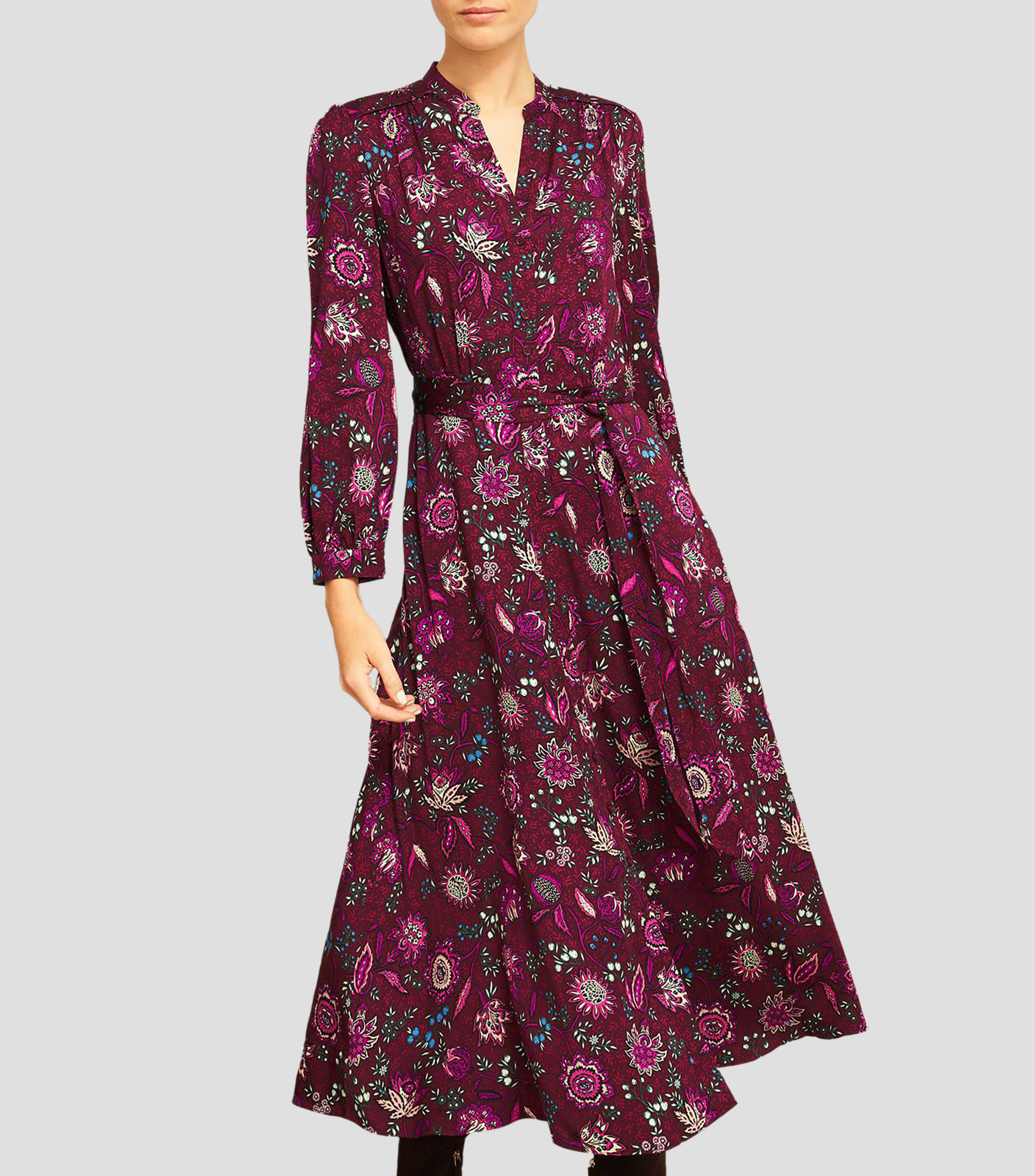 Vestido midi manga larga con estampado Sofía Mujer